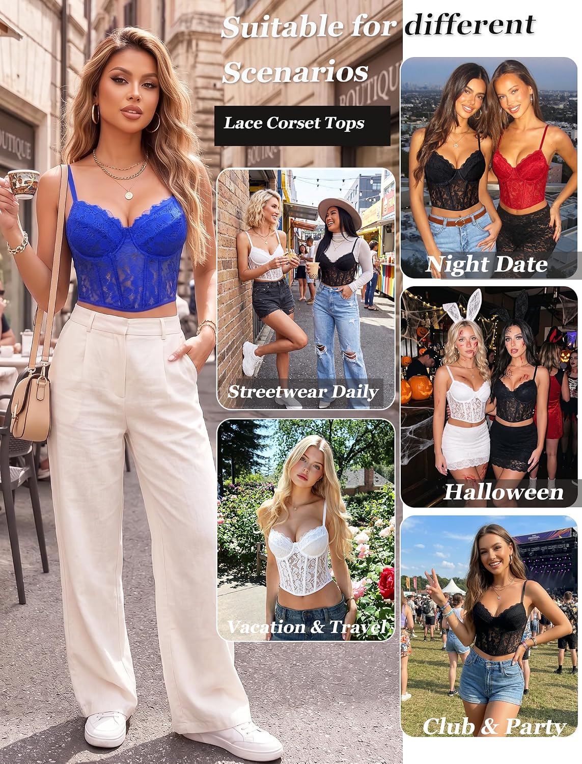 Avidlove Lace Bralette for Women V Neck Bustier Corset Tops with Underwired Racerback Adjustable Strap Crop Top
