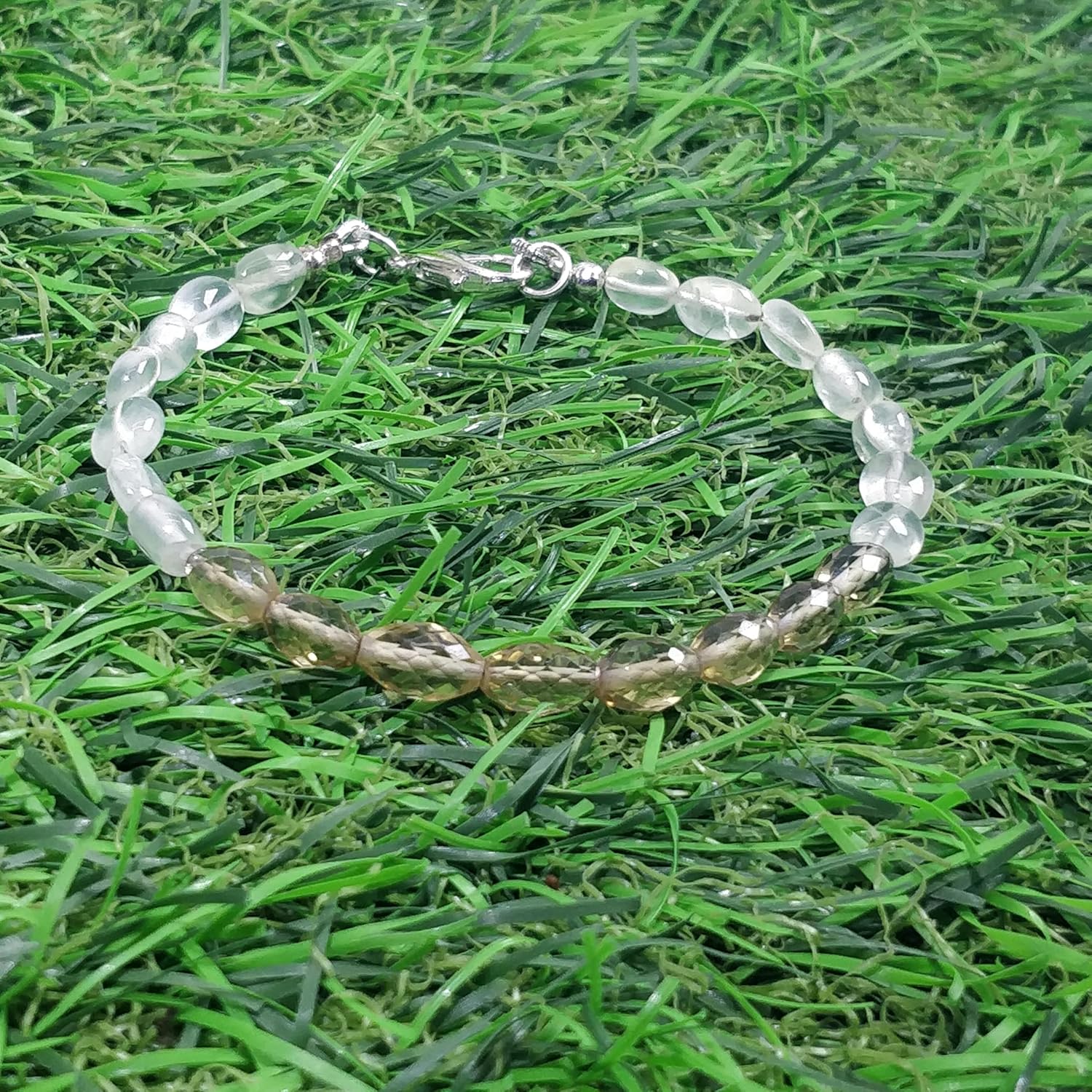 Natural smoky & clear quartz gemstone 7x5-6x5 mm stacking bracelet | 7 inch | smoky & clear color, fancy shape, smooth cut, stone | with silver plated clasp | handmade |WW_ESK_00136