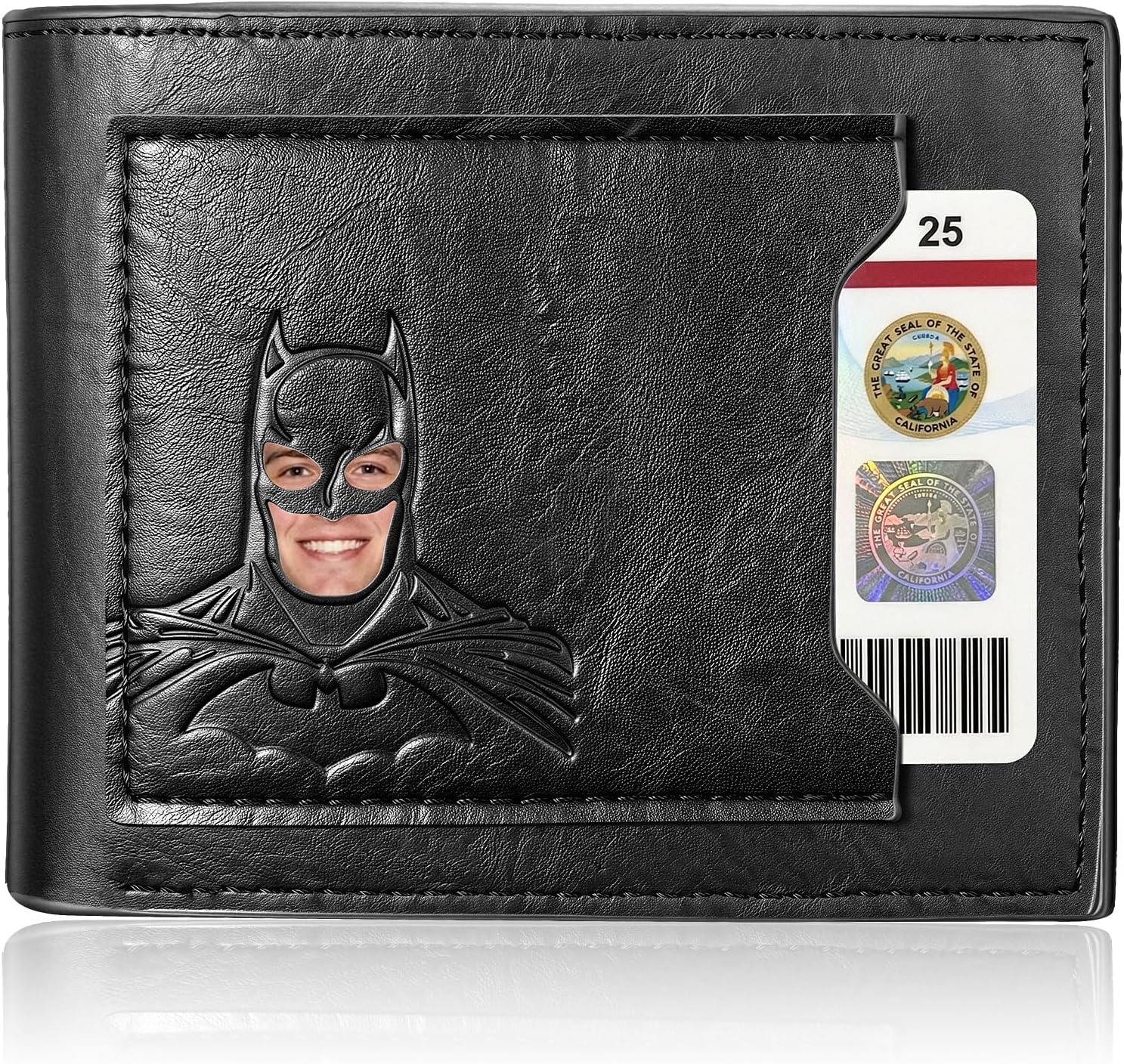 AMARONE Leather Bat Wallet for Men Valentines day gift for him Personalized Gift for Husband Unique Birthday Holiday Gifts Best for Anniversary | Hero ID with 3D Metalic Superhero Mask (Bifold)