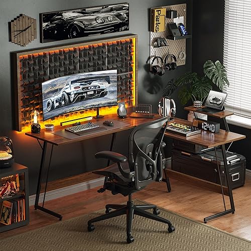 Miniatura 2 de Cubiker - Escritorio de computadora esquinero diseño moderno en forma de L Negro, Oscuro Rústico, Marrón (Rustic Brown), Walnut, Blanco