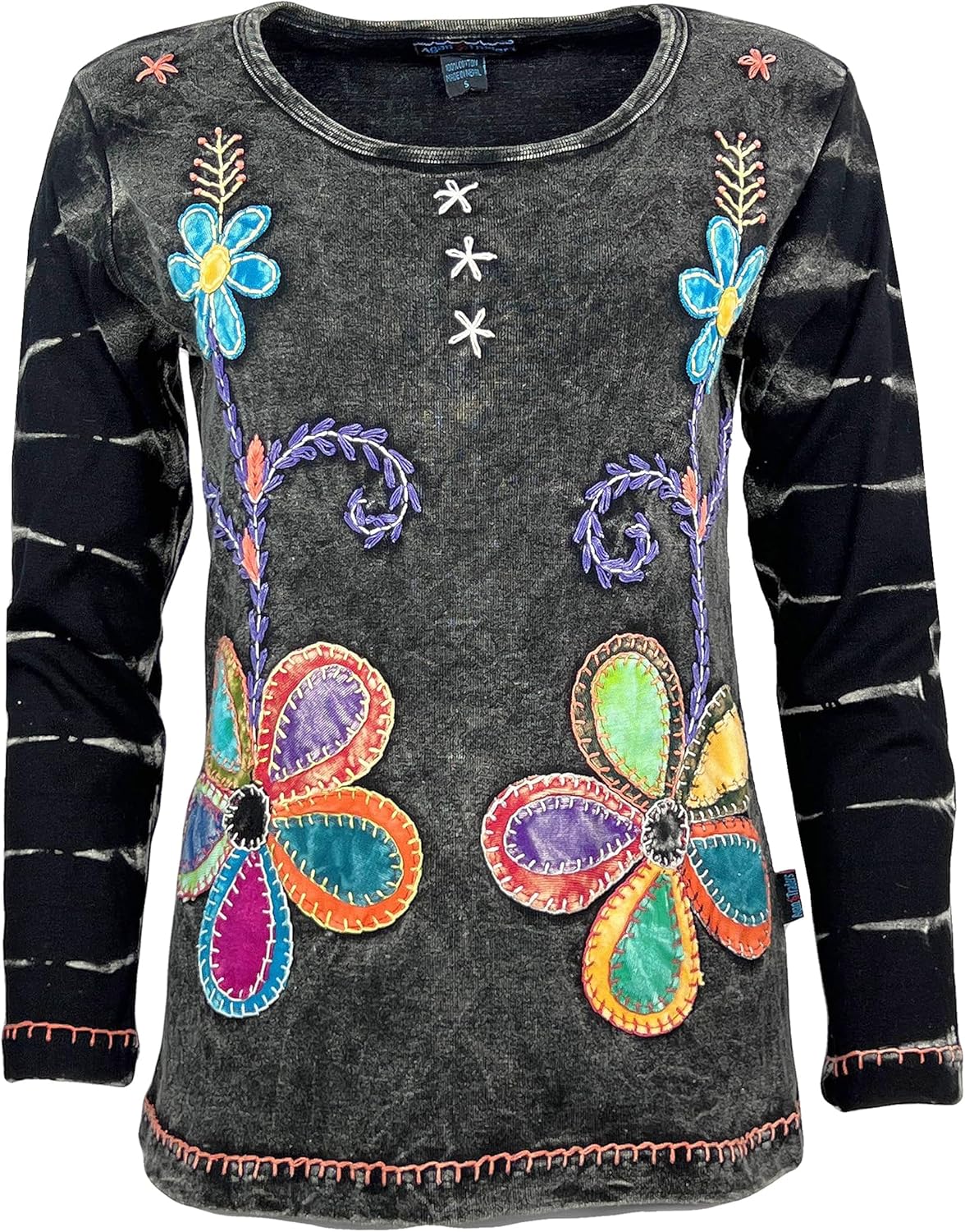 Agan Traders 2026 Long Sleeve Shirts for Women - Embroidered Rib Knit Thick Cotton Patched Boho Tops for Women - Image 5