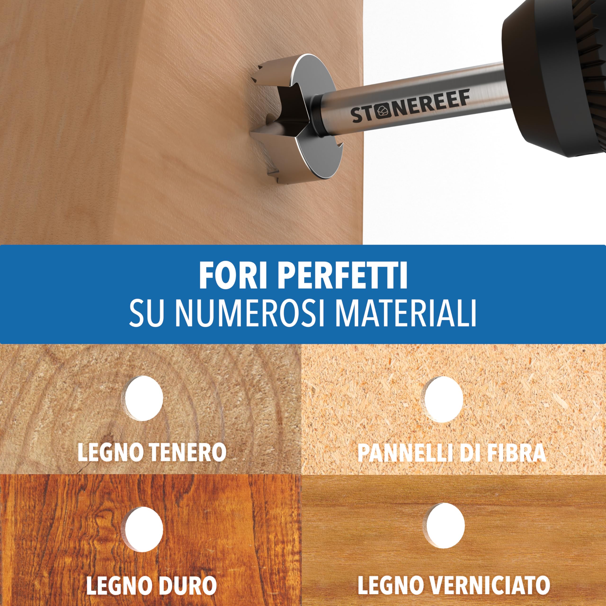 Forstner - Set di 8 punte per trapano a testa piatta, 12-40 mm, con scatola di conservazione, punta per trapano per legno, punta piatta, punta per trapano per legno, punta piatta, punta per legno