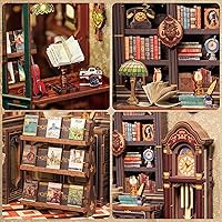 Vista 7 de Fsolis - Kit de rincón de lectura, kit de casa en miniatura para escenas DIY, mini casa, mini rincón de libros, decoración de estantería artesanal