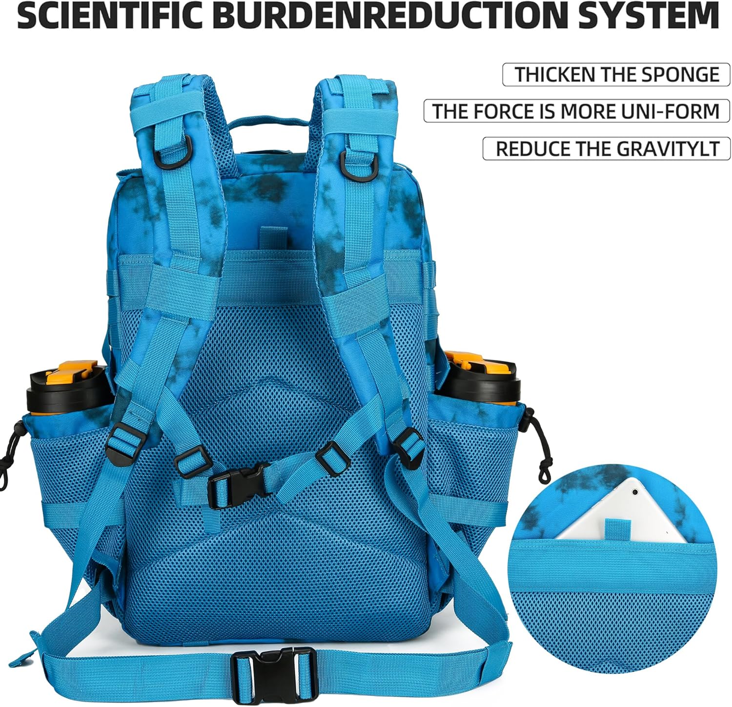 45L Tactical Assault Backpack 3 day assault pack with Molle Waterproof backpack Rucksack for Tactical Backpacks (Blue water pattern) - Image 3