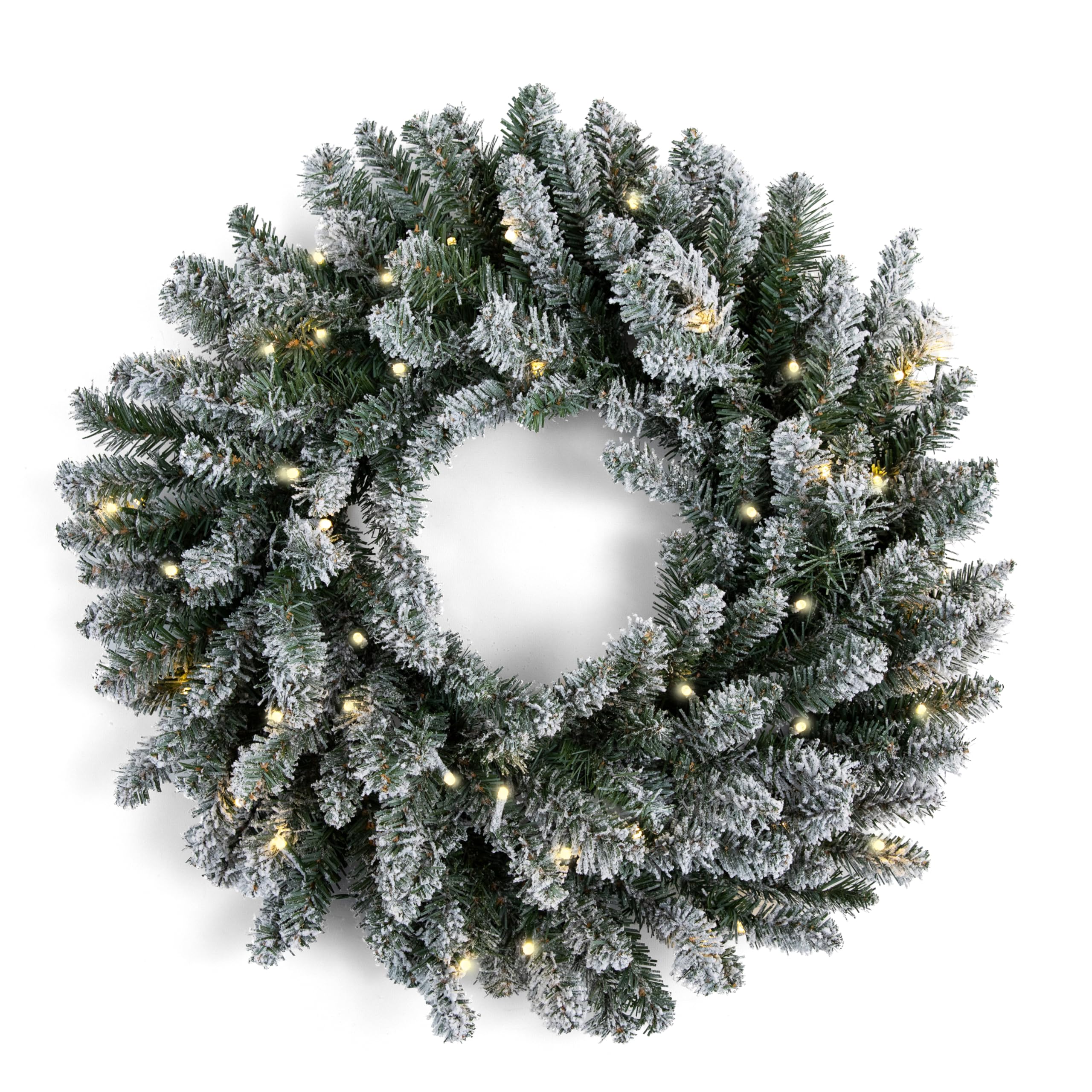Papyrus 24" Pre-Lit Frosted Blue Spruce Artificial Wreath, Warm White Light, Battery Powered, Indoor/Outdoor