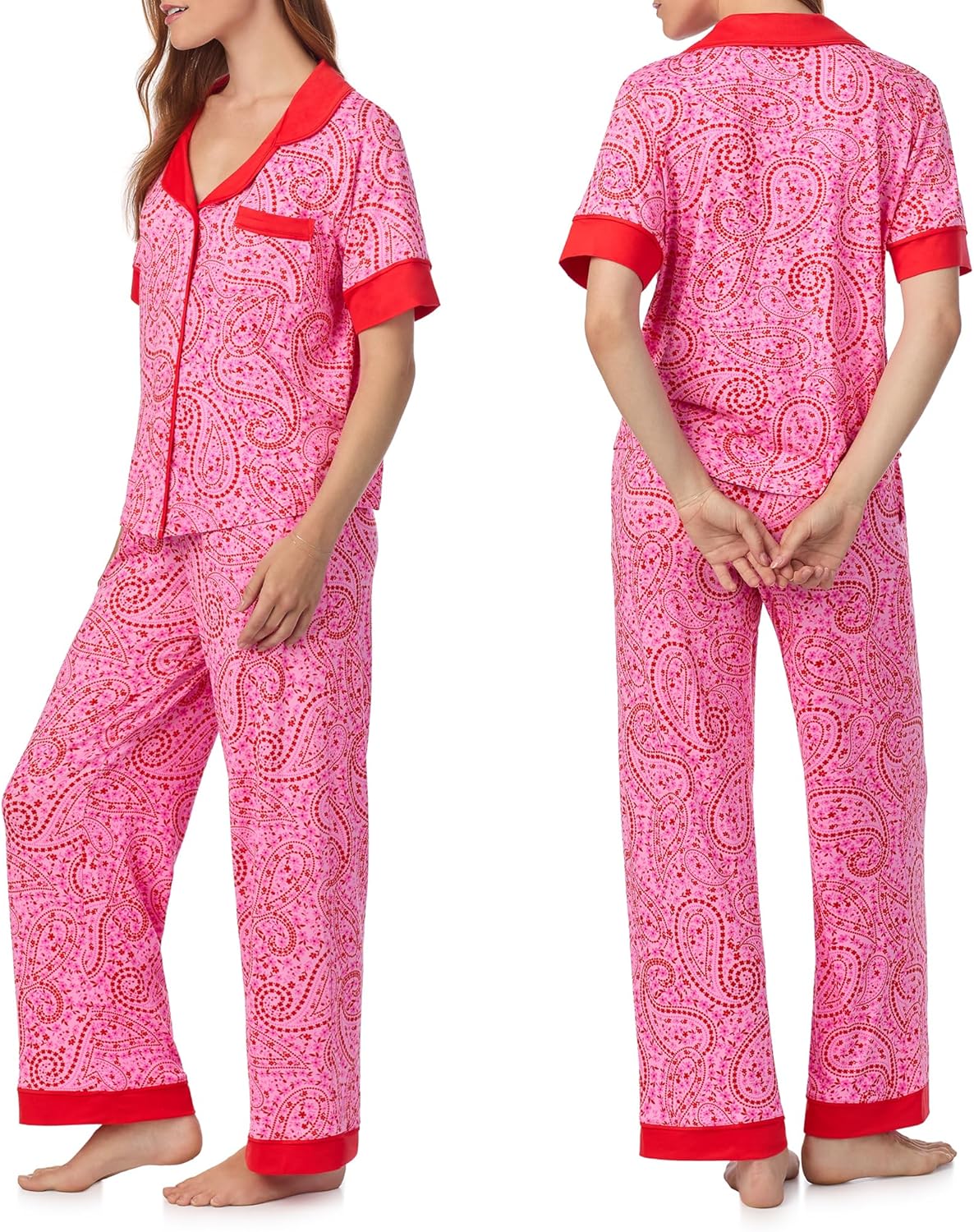Room Service Womens Pajama Sets, Short Sleeve Soft Stretch Jersey Button Down Top with Pants 2 Piece Lounge Sets for Women - Image 2