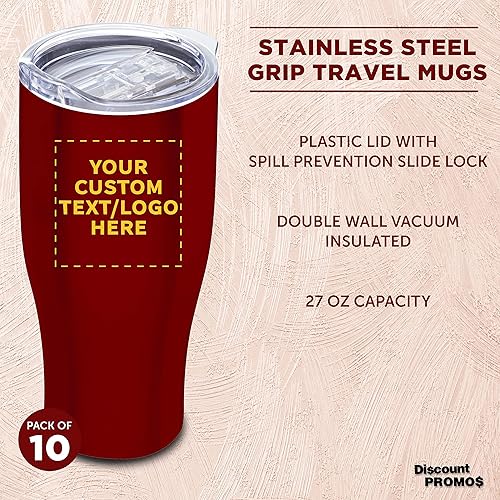Miniatura 103 de Tazas de viaje personalizadas de acero inoxidable de 27 onzas, juego de 10, paquete personalizado a granel, perfectas para café, refrescos, otras