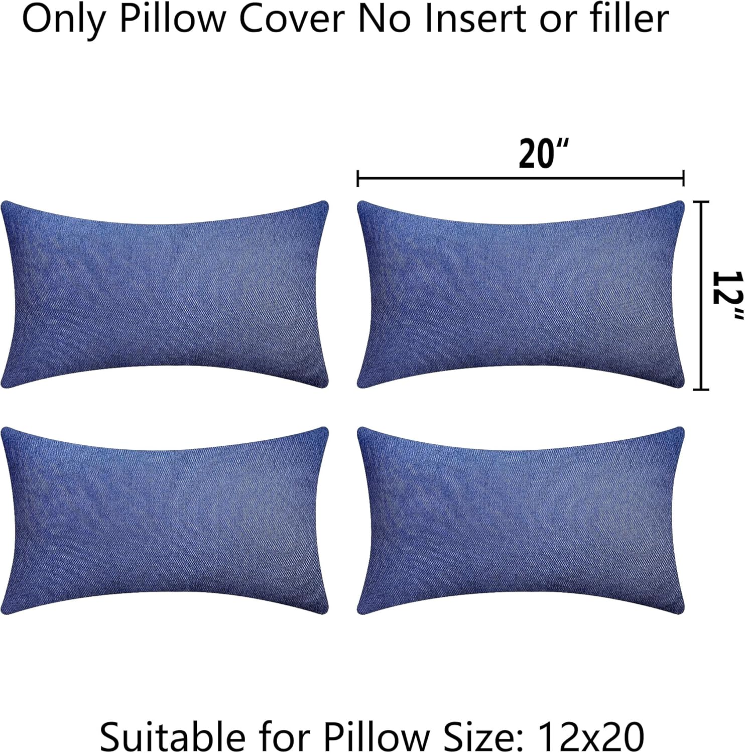 Demetex Outdoor Lumbar Throw Pillow Covers 12x20 Set of 4 Decorative Waterproof Throw Pillows for Couch Bed Decor, 12 x 20 Inch, Navy Blue - Image 4