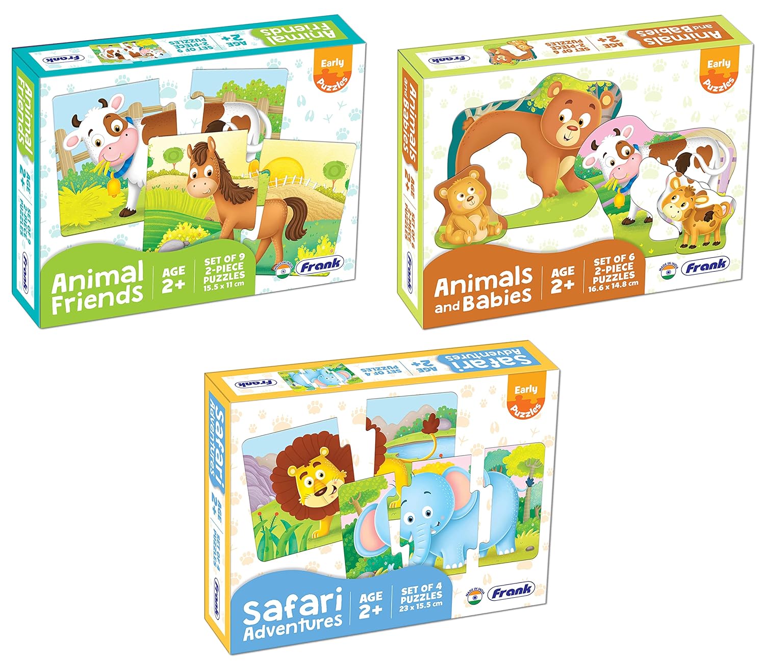 Frank Safari Adventures, Animals with Babies & Animal Friends Animal Jigsaw Puzzle for Kids Combo of 3- Set of 19 | Brain Booster Educational Fun Toys | Toys for 2+ Year Old Boy & Girl | Gift for Kids