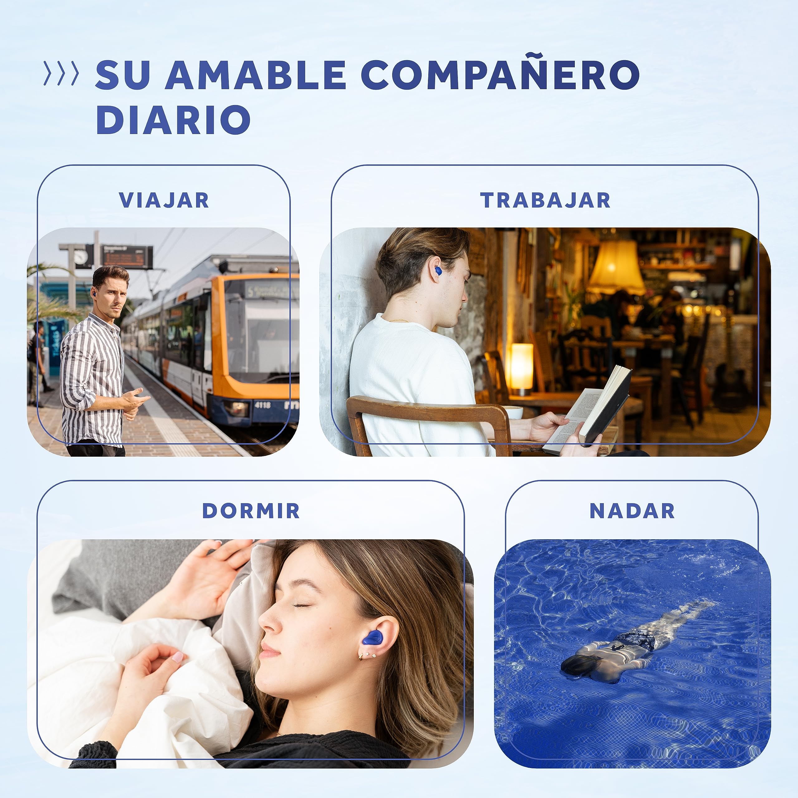 Schallwerk® Soft+ 12 tapones para los oídos de silicona - tapones para los oídos suaves para dormir - cancelación del ruido - auriculares antiruido para dormir (Azul Oscuro, 12 piezas)
