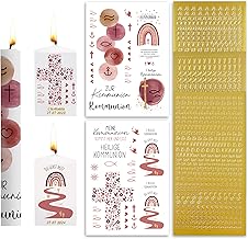 FloraVigo Make Your Own Baptism Candle Set, 2 Pieces Candle Tattoos Communion Christening Candles Tattoo Film + 3 Pieces Upper and Lower Case Letter Candles Stickers Gold Numbers Stickers for