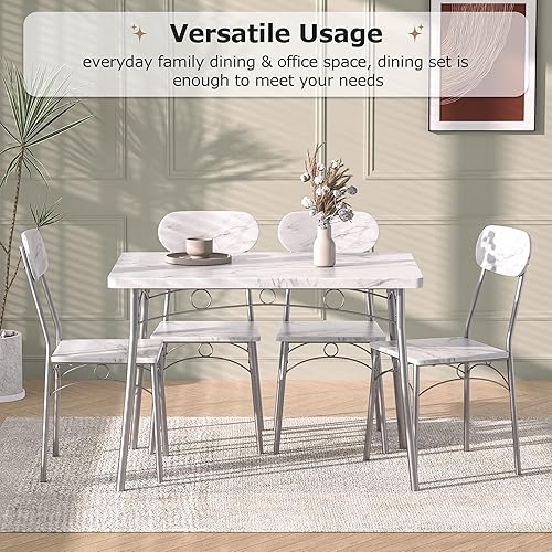 Miniatura 5 de VECELO Juego de mesa de comedor de 5 piezas para 4, comedor rectangular de cocina con sillas de madera para espacios pequeños, apartamento, rincón