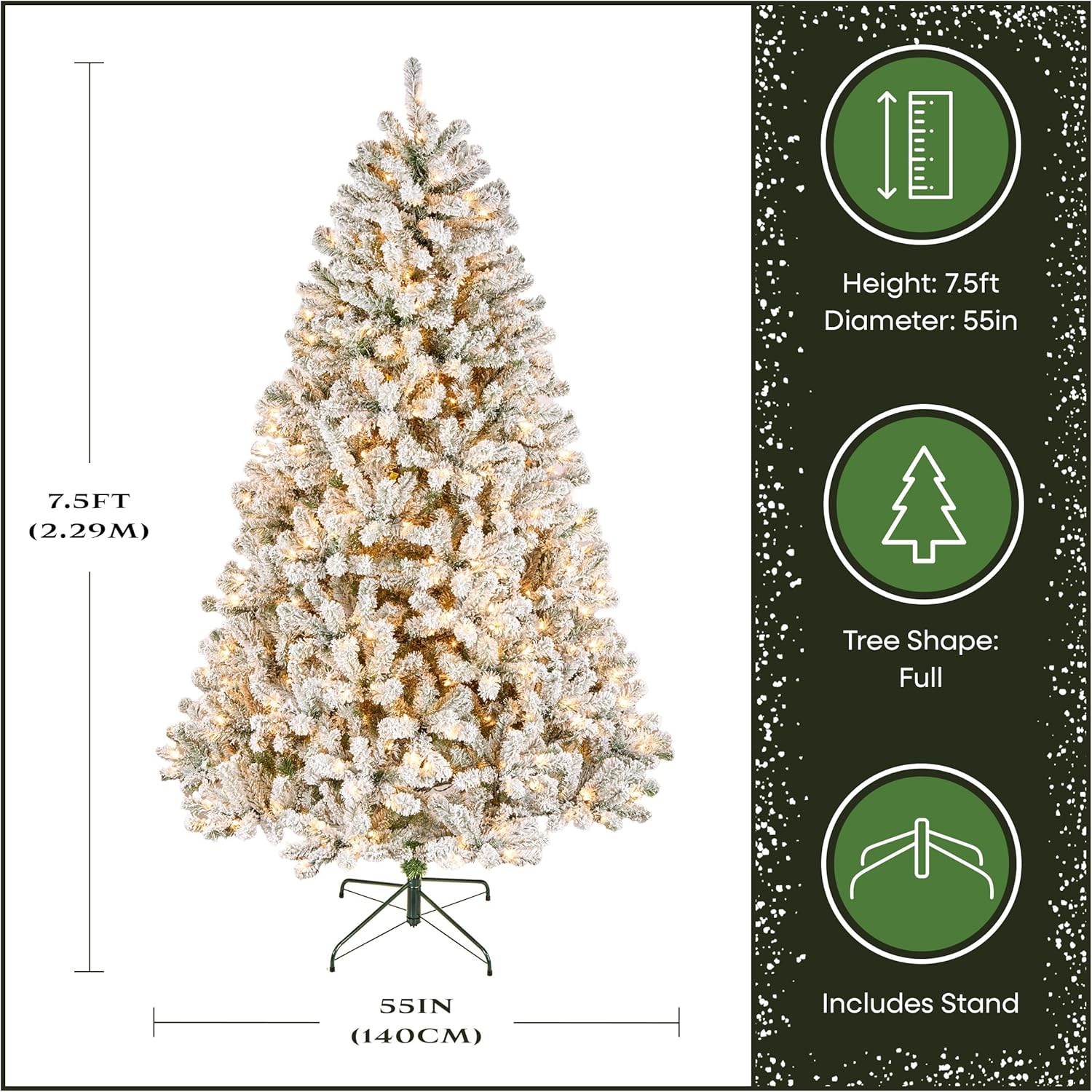 National Tree Company 7.5 ft Pre-Lit Flocked Acacia Artificial Christmas Tree, 550 Clear Lights, 1,300 Branch Tips, Includes Stand, Green