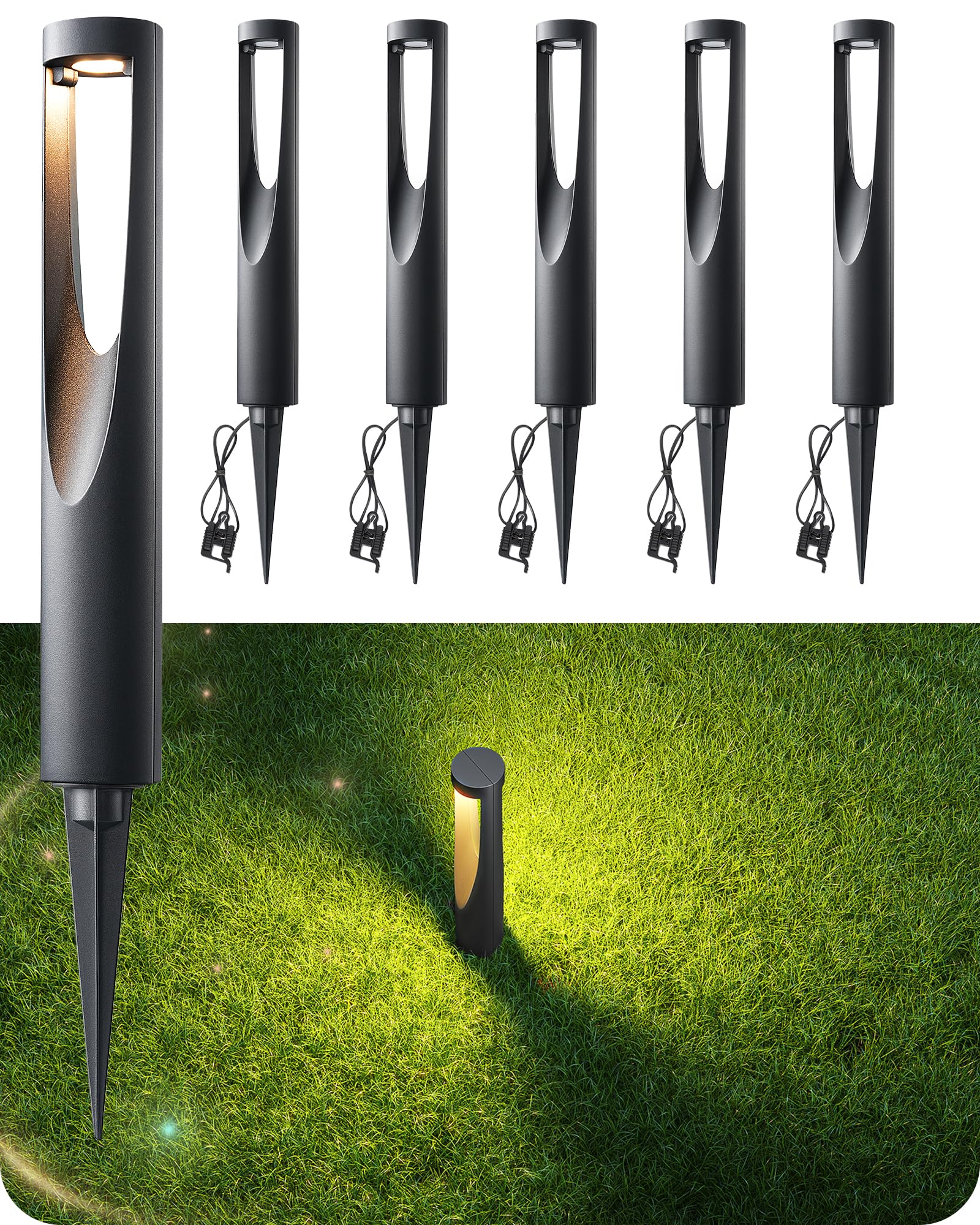 EDISHINE Low Voltage Pathway Lights Wired, 12V 2W 150LM 3000K LED Landscape Path Lights with Connectors, Waterproof Electric Outdoor Landscape Lighting for Walkway Yard Garden, CRI80 6 Pack