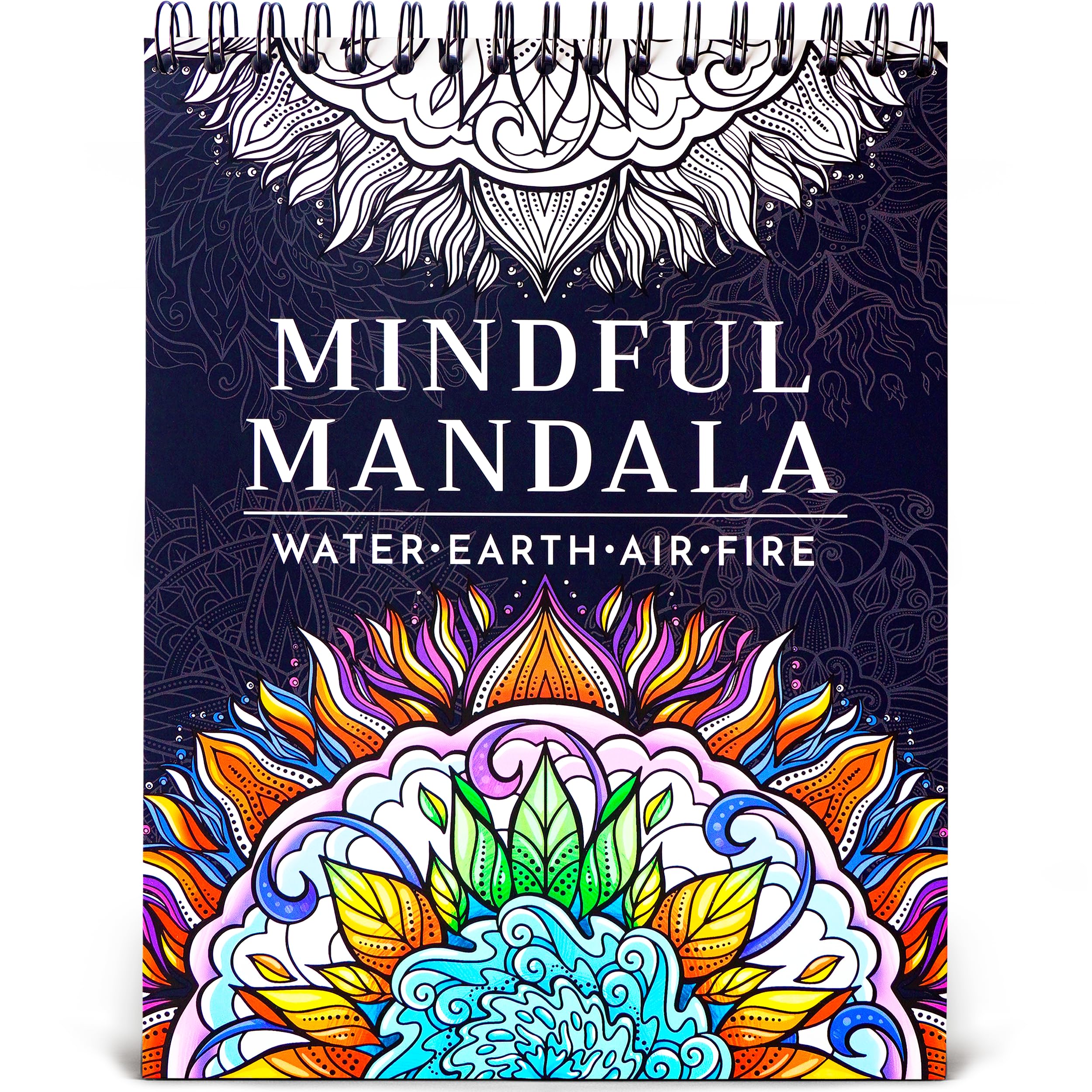 Ryve Mindful Mandala - Elements Adult Coloring Book - 50 Unique Mandalas For Relaxation And Stress Relief - Spiral Bound