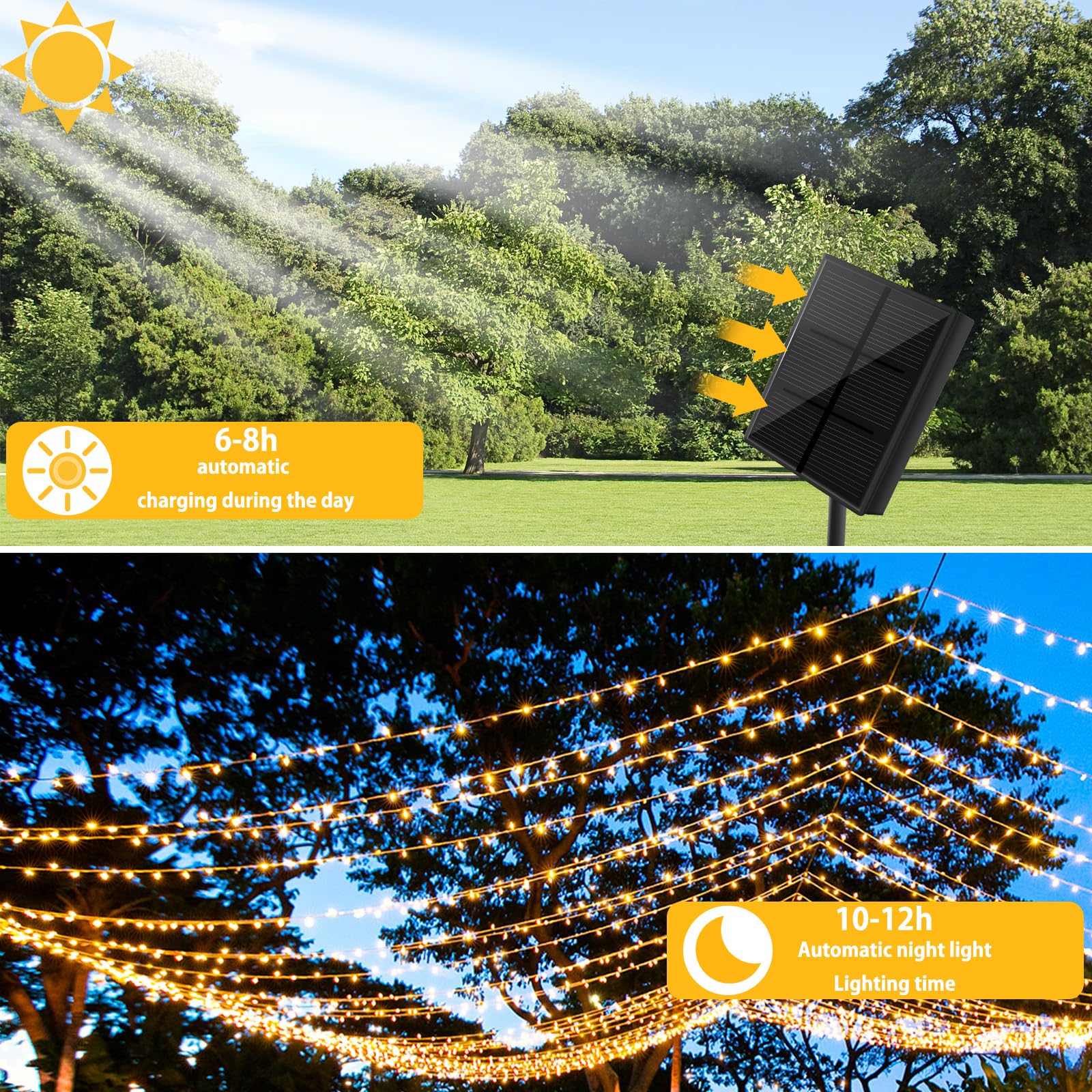 SOLARBABY 2 Pezzi Catena di Luci Solari per Esterni, Catena Luminosa Esterno Solare, 20M 200LED Luci Solari da Giardino 8 Modalità Luce Esterno Decorazioni per Giardino,Natale,Matrimonio-Bianco Caldo