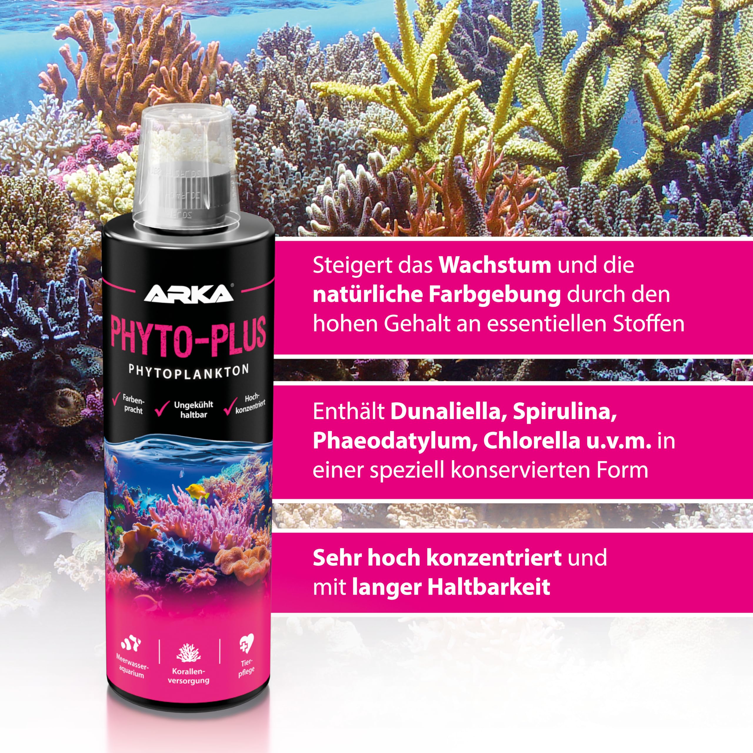 Phytoplankton Korallenfutter 473 ml – Futterplankton für Korallen, Wirbellose & Filtrierer – ungekühlt haltbar, reich an Omega-3, Lipiden & Biopigmenten – ARKA Phyto-Plus