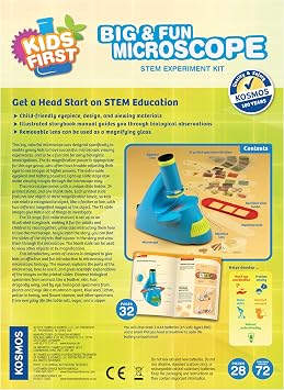 Kids First Big & Fun Microscope Science Experiment Kit | Easy-to-Use Kids Microscope | Ages 4-6 | STEM Experiment Guide -Color User Manual | 72 Images | Extra-Wide Eyepiec with Light-up Stage