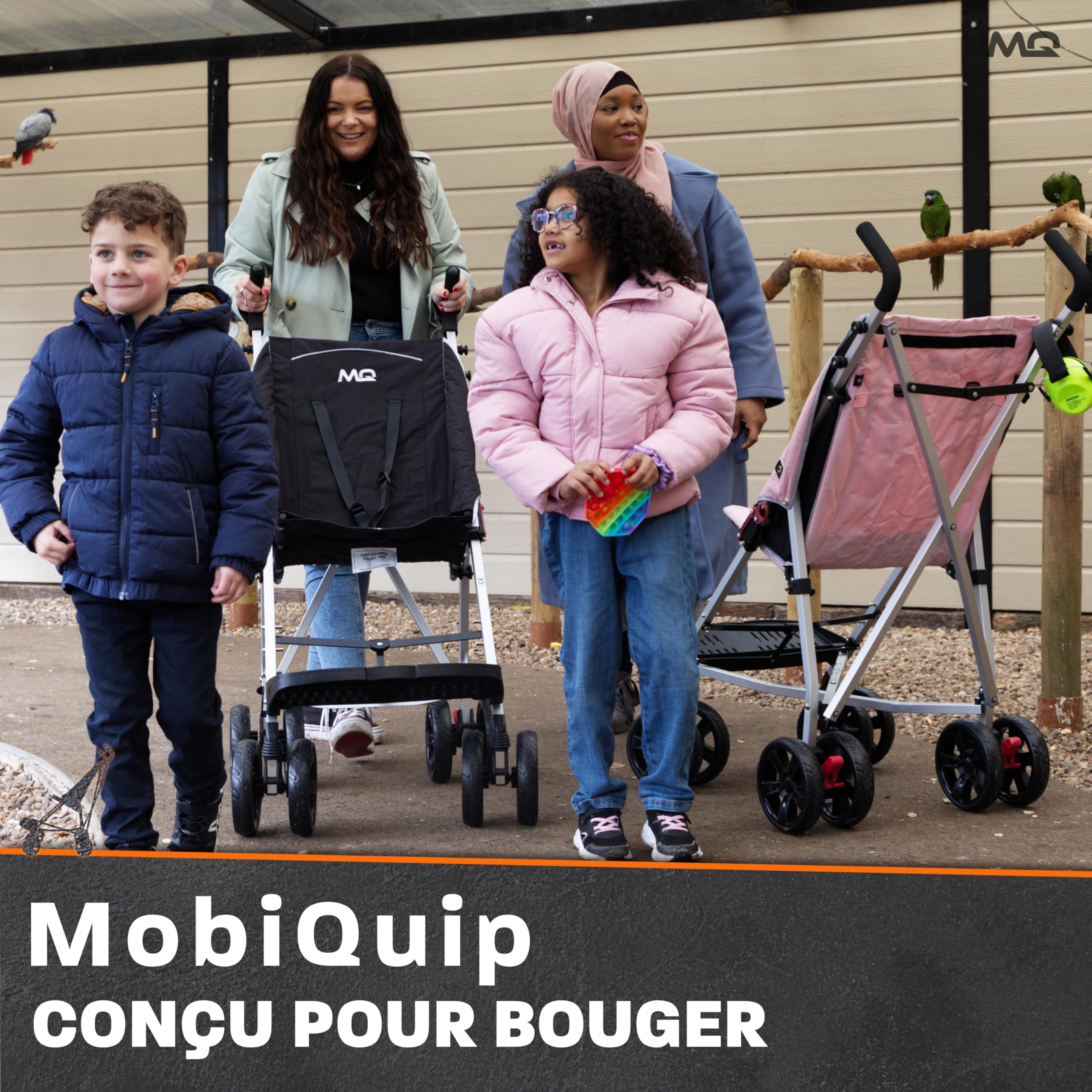 Poussette pour personnes à mobilité réduite MobiQuip XL, Sable - Poussette adaptée aux enfants pesant jusqu'à 50 kg - Châssis pliable en aluminium léger et harnais à 5 points