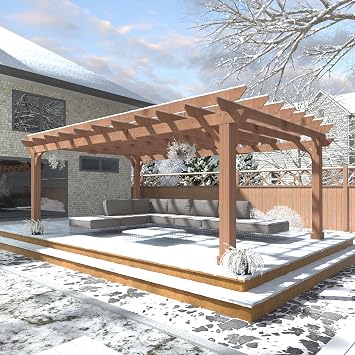 BlueWish 12x16 Patio Pergola, Cedar Wood Pergola with Unparalleled Slatted Roof Trellis, Outdoor Pergolas Backyard Gazebo with Solid Structure for Deck Grill Party Garden