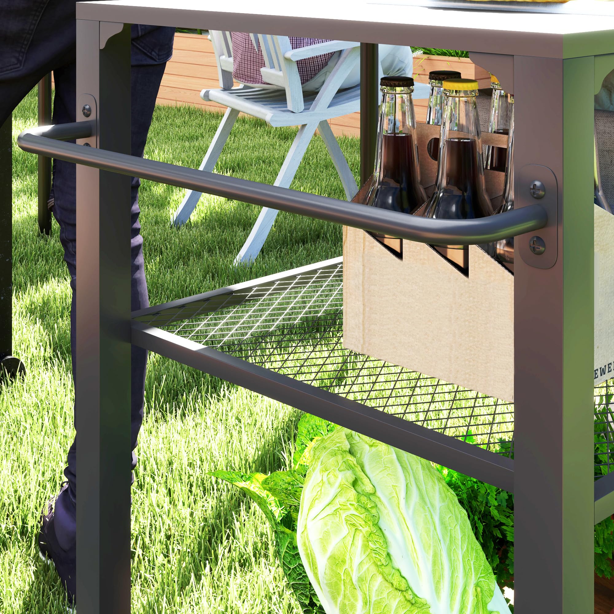 Outsunny Carrito de Parrilla de 3 Niveles Carrito de Barbacoa Carrito de Servicio con 4 Ruedas Estantes y Asa Mesa de Horno de Pizza para Jardín Patio Negro