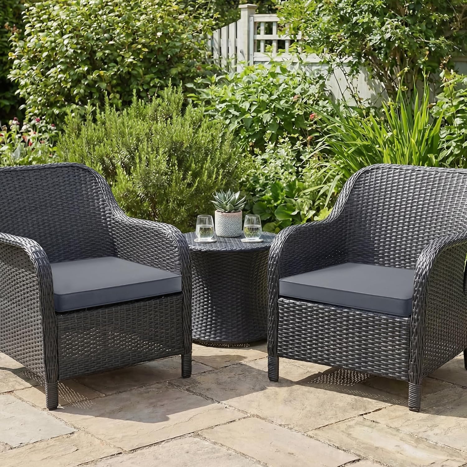 Outdoor Chair Cushions Set of 2: Waterproof & Fade Resistant Deep Seat Cushion for Patio Furniture - 24 x 24 Inch Chair Pads with Ties and Hidden Zipper - Patio Chair Cushion Replacement, Dark Grey