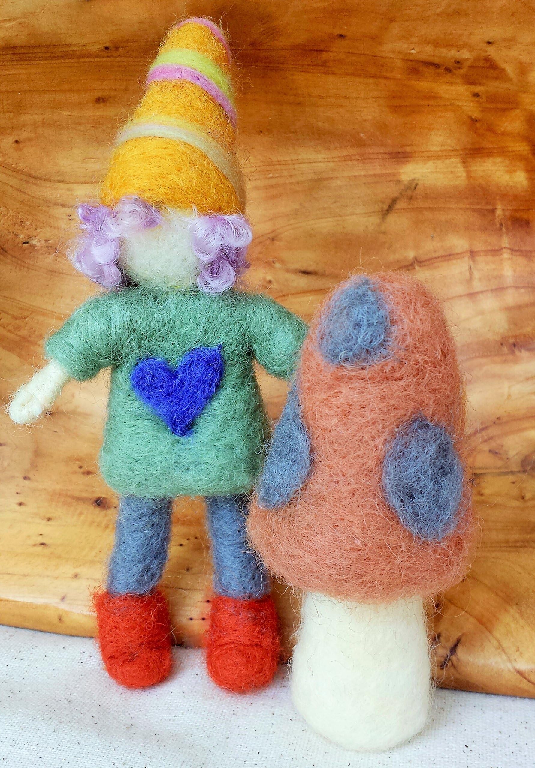 Needle Felted Gnome and Mushroom Figurine