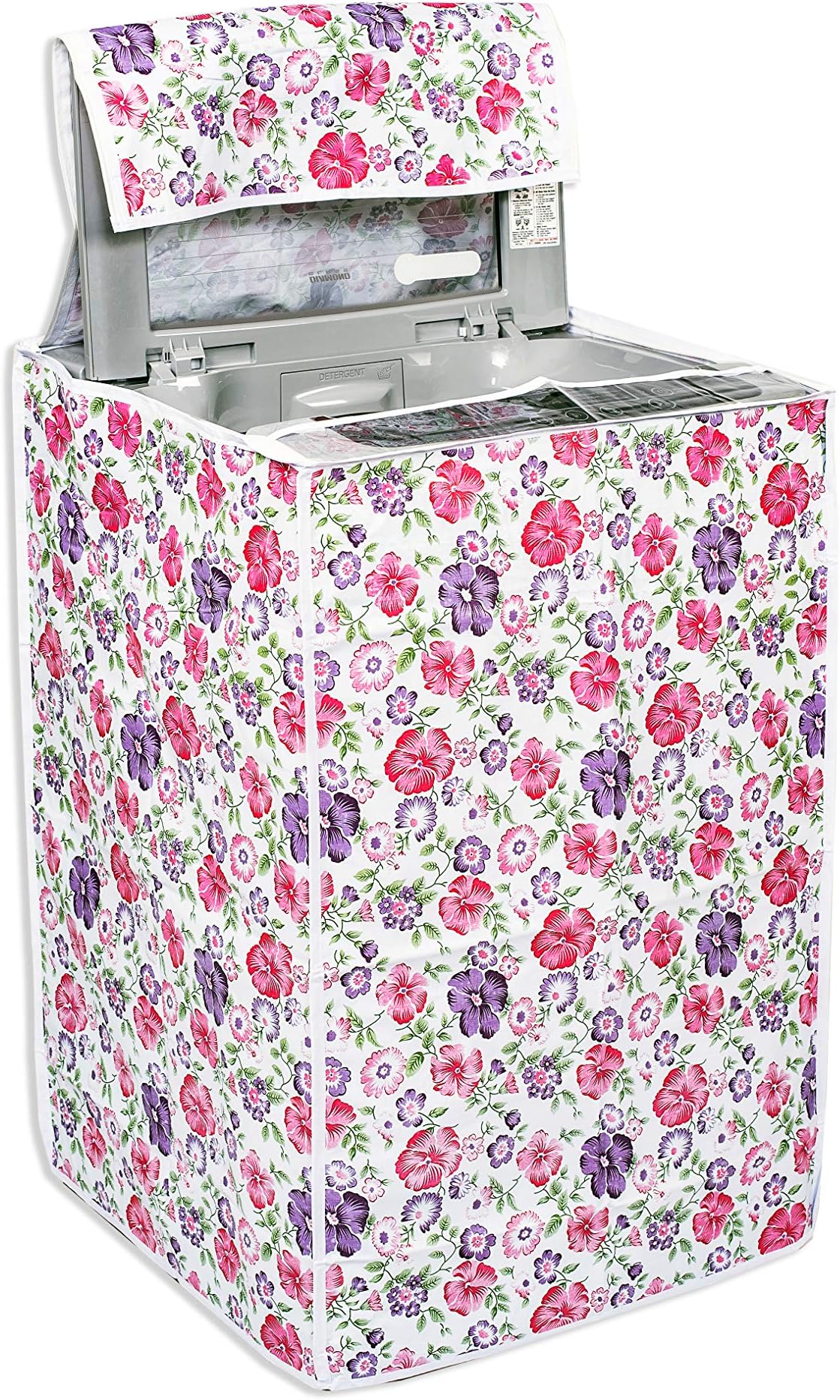 Classic® Top Load Washing Machine Cover Suitable for LG 6 Kg, 6.5 Kg, 7 Kg, 7.5 Kg (56cmsX56cmsX85cms, White & Pink Flower)