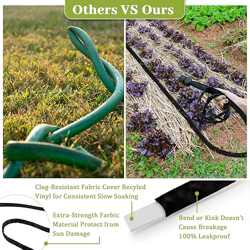 Miniatura 3 de Weysat Manguera de remojo de jardín de 6 piezas, 25 pies, 12 pulgada, plana de doble capa, manguera de goteo consistente, a prueba de fugas, riego