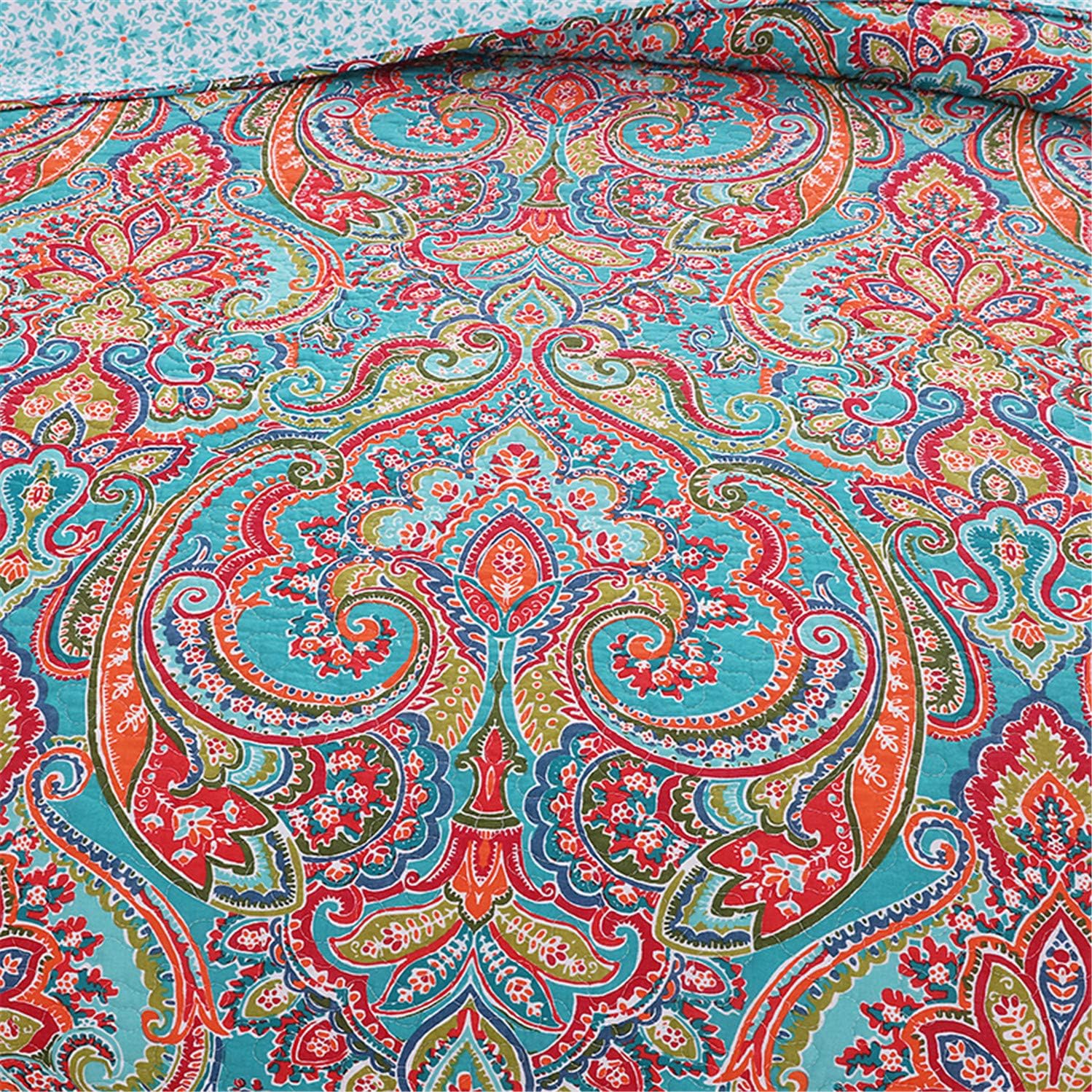 Newrara Jacquard Style Cotton 3 Pcs Patchwork Bedspread Boho Quilt Sets Queen Size（Red）