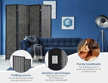 4 Panel Bamboo Room Divider 6 Ft Tall 6 Ft Wide Room Dividers and Folding Privacy Screens Privacy Wall Divider Folding Room Partitions and Dividers, Portable and Lightweight Separadores De Cuartos
