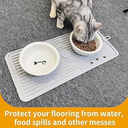 Miniatura 23 de Ptlom Mantel individual de silicona para perros y gatos, antideslizante, impermeable, tapete para alimentos y agua, tapete para bandeja