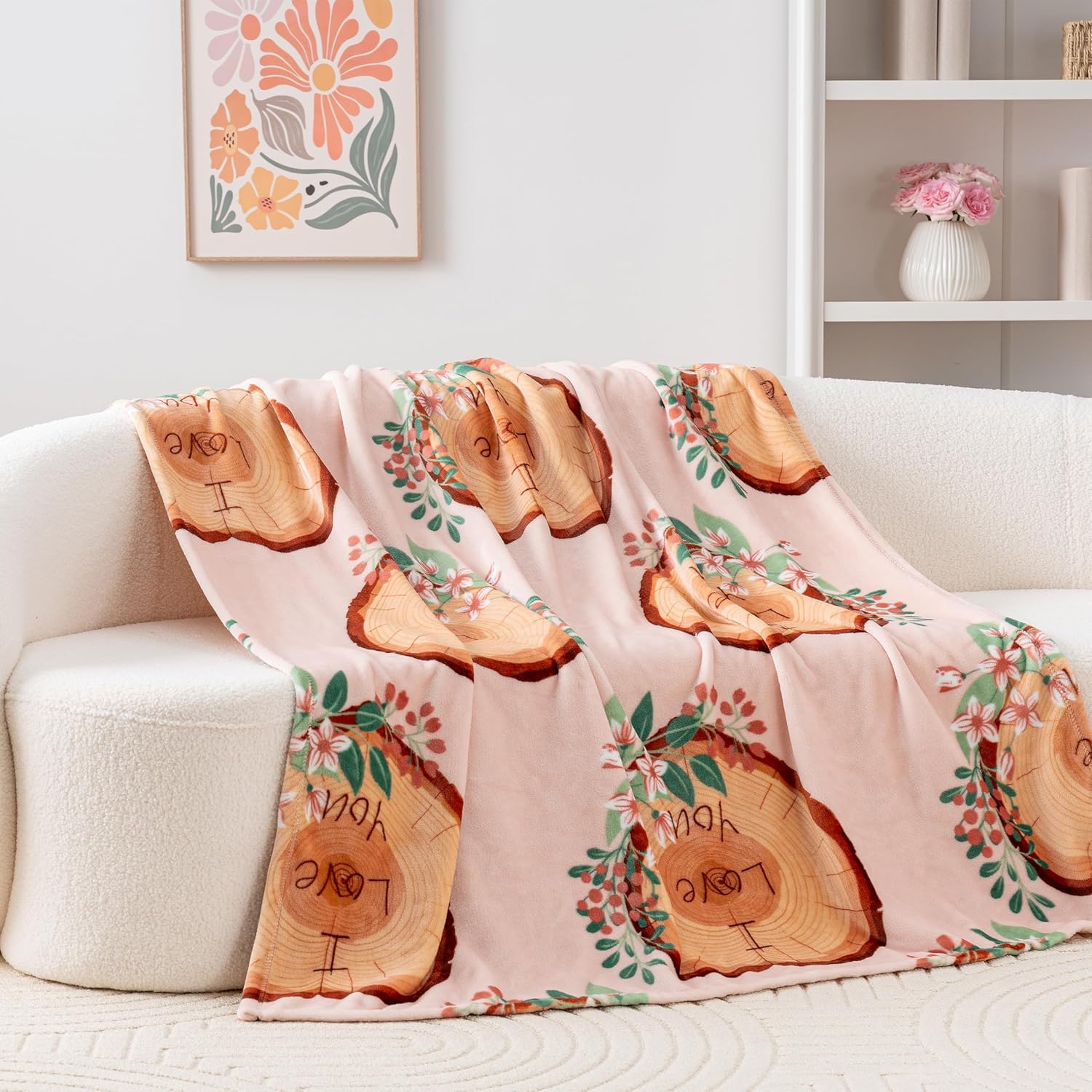 Berkshire Velvetloft® Plush Throw Blanket – Ultra Soft & Cozy Gift for Mom, Women & Loved Ones, Perfect for Mother’s Day, Valentine’s, Birthday, and Everyday Use, Floral Wreath Tree Pink, 50'' × 60'' - Image 4