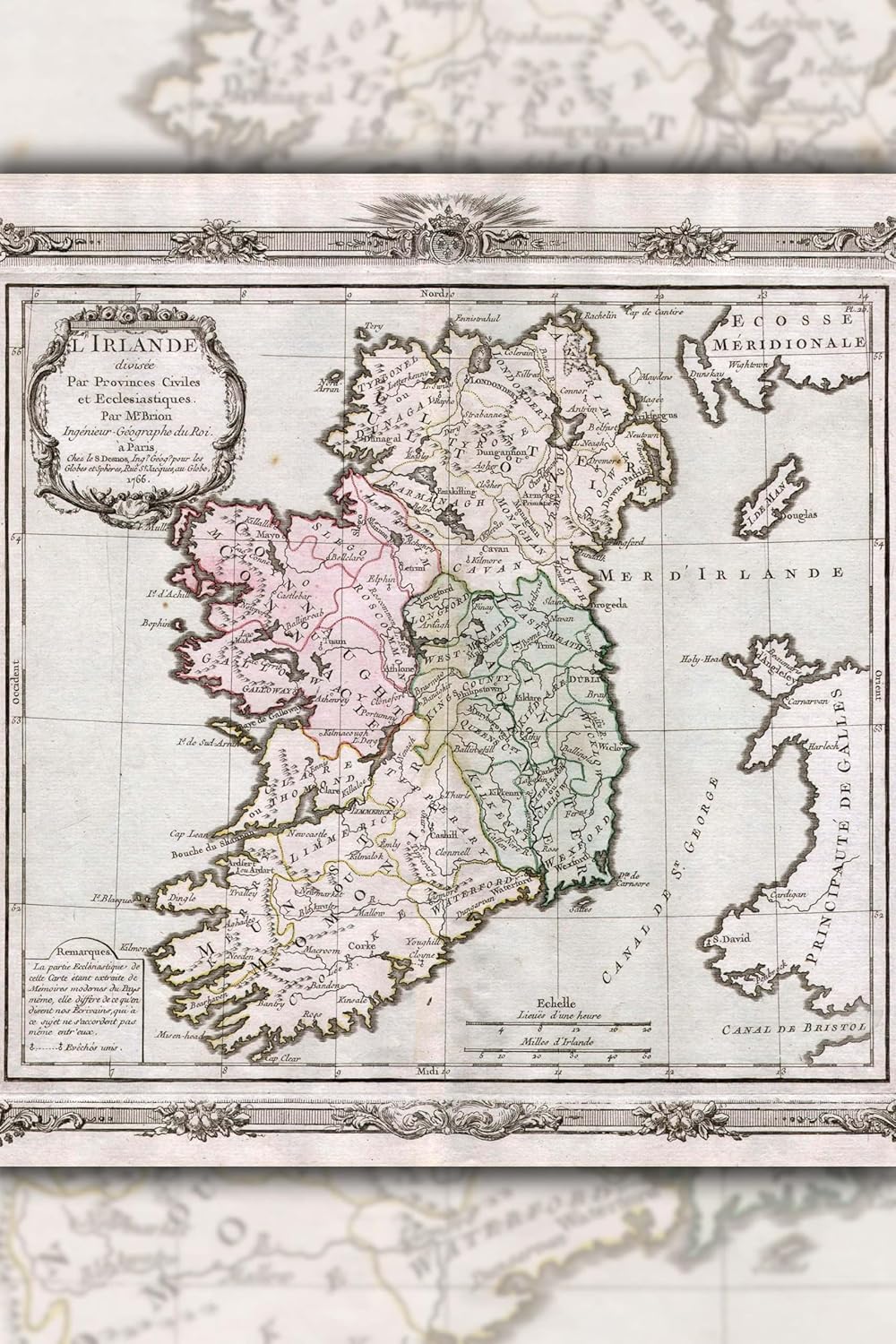History Galore 24"x36" Gallery Canvas, 1766 Desnos - de la Tour Map of Ireland