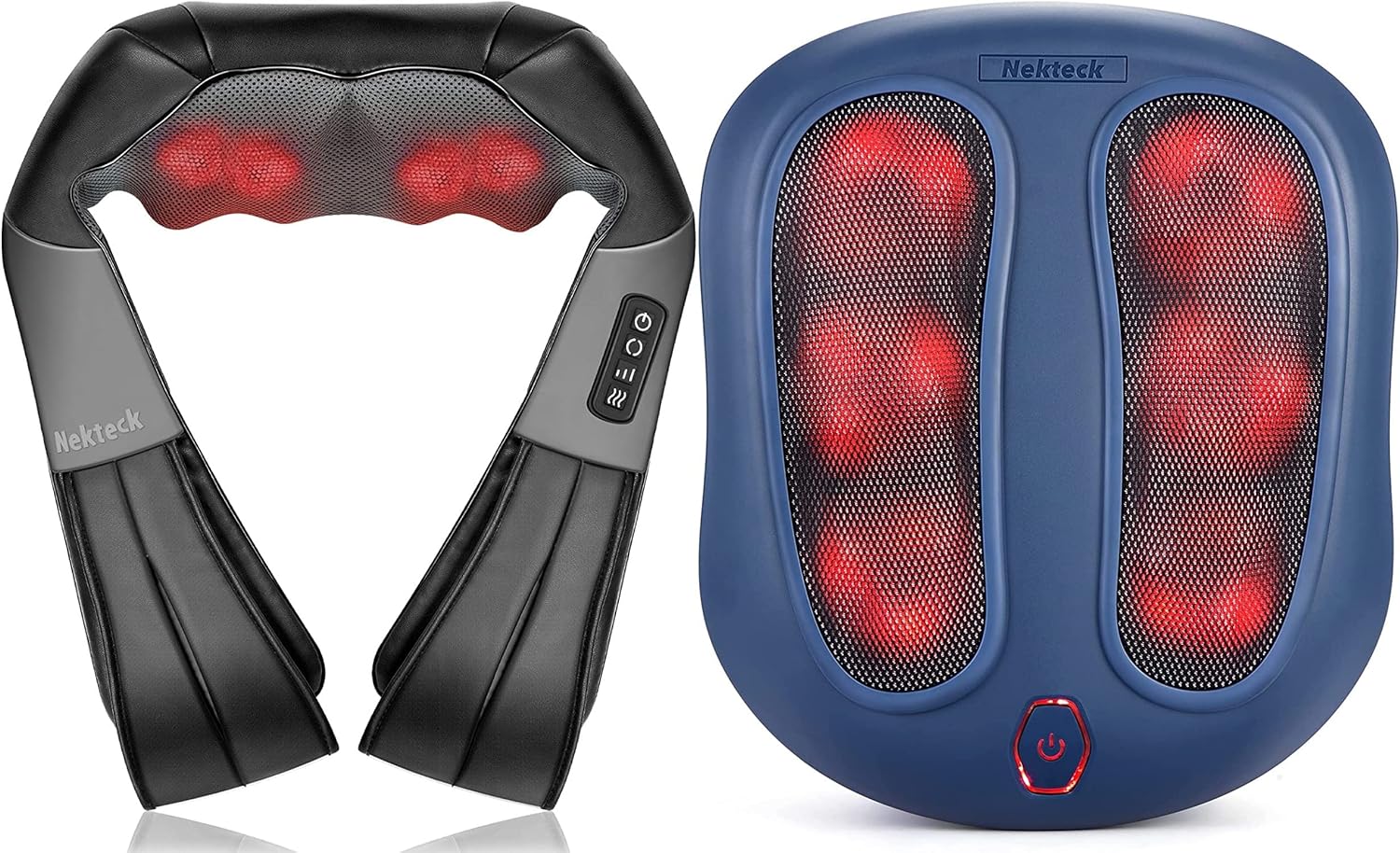 Nekteck Neck Massager and FM01 Foot Massager Machine with Heat Bundle (Blue