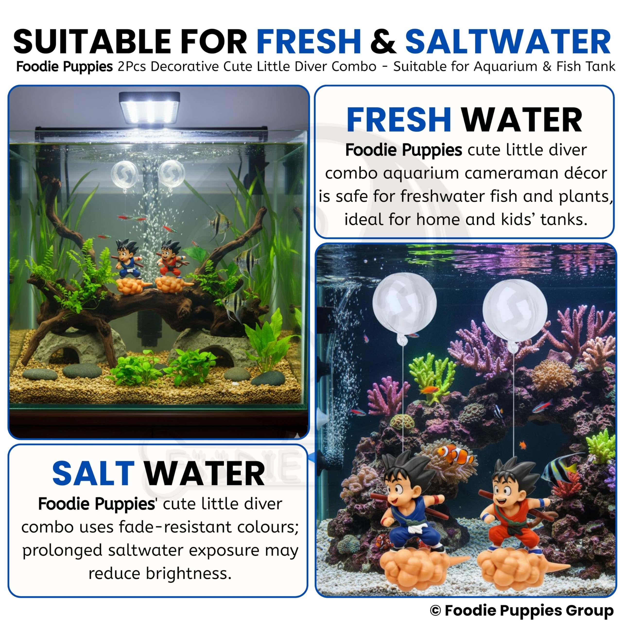 Foodie Puppies 2pcs Aquarium Resin Cute Diver Combo of Cute Little Diver Decoration for Home Office, Creative Fish Tank Accessories, Decorations, Marine Landscaping 4
