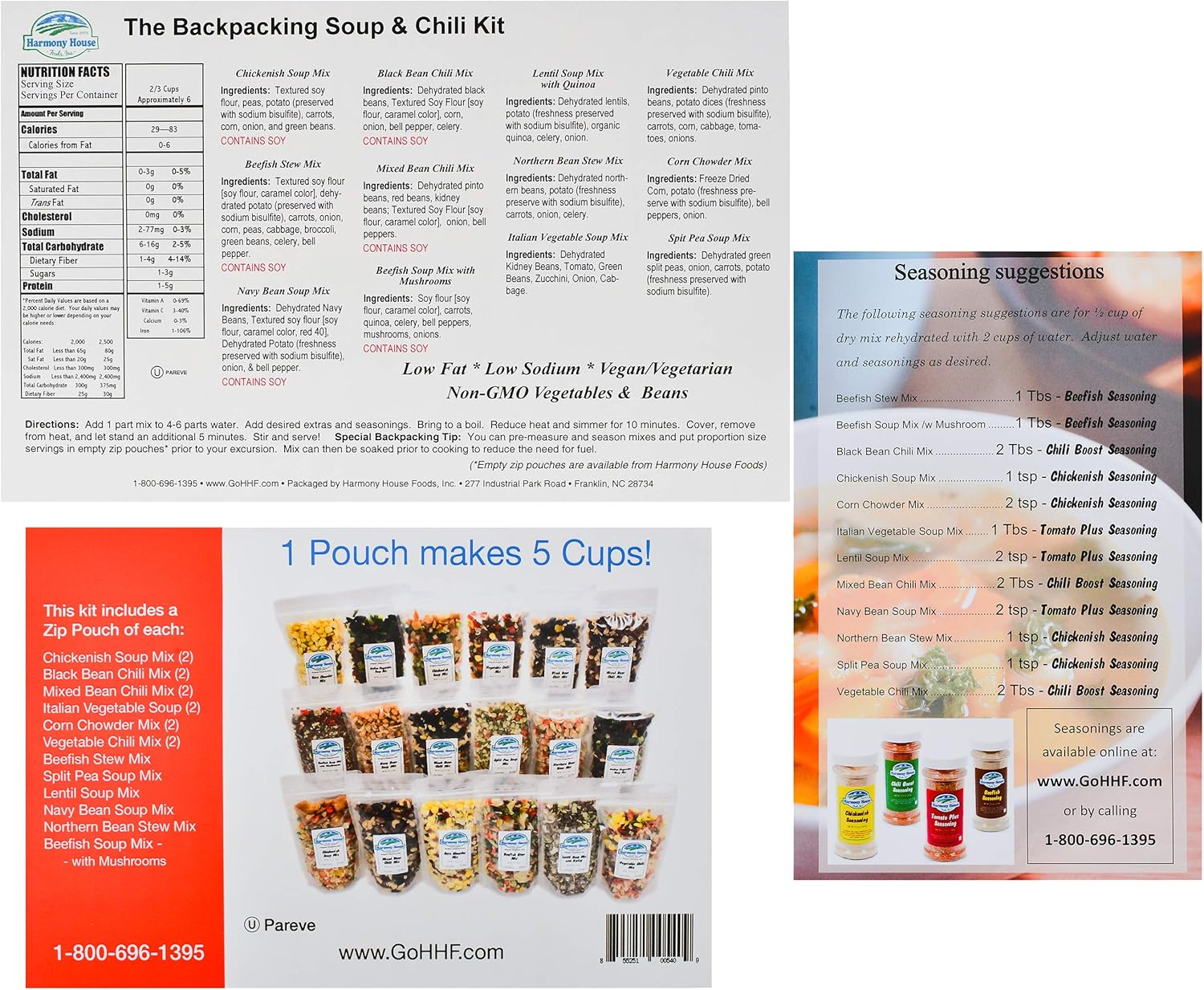 Harmony House Backpacking Soup and Chili Kit (Unseasoned) – 18 Count Variety Pack, Resealable Zip Pouches, For Cooking, Camping, Emergency Supply and More