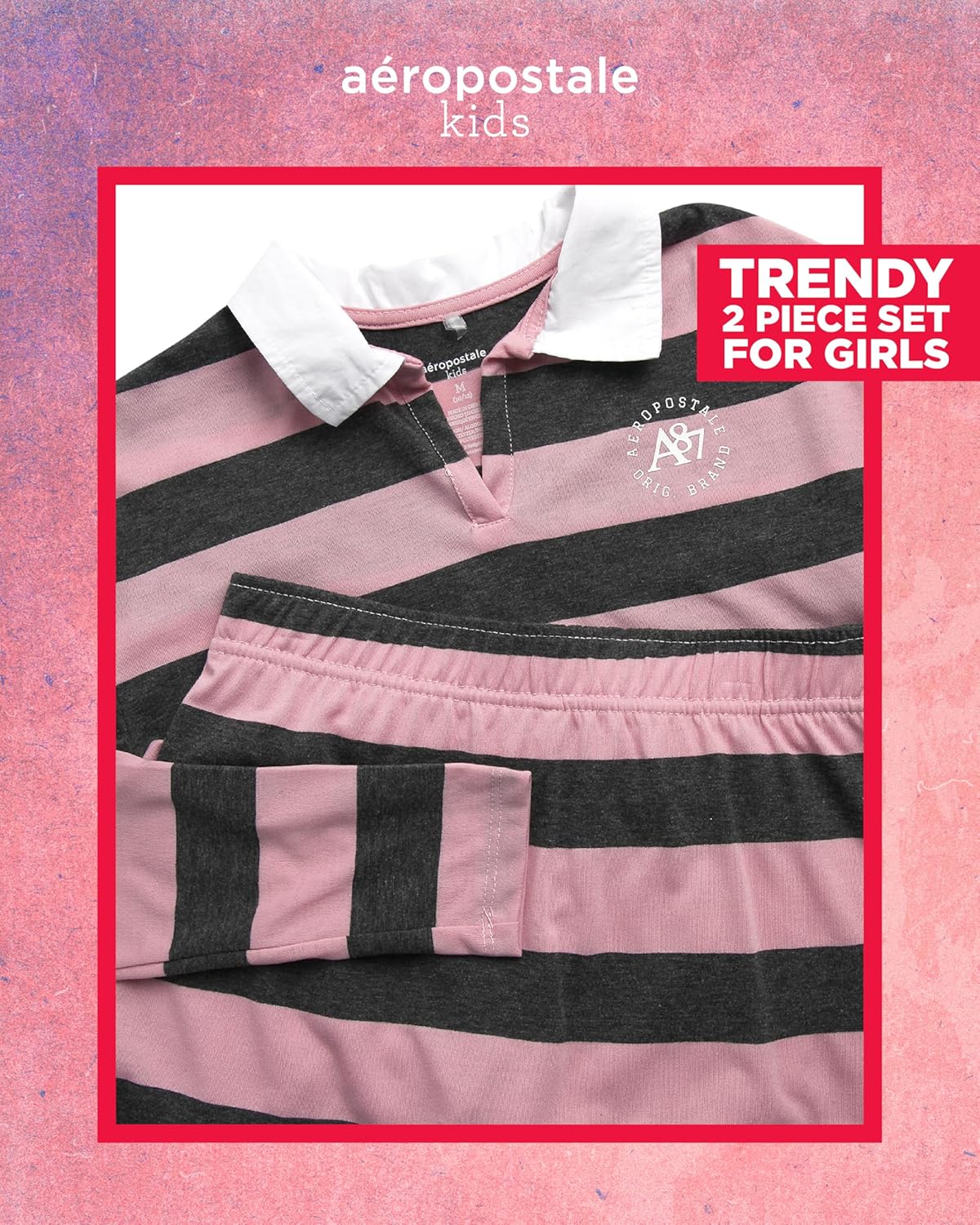 AEROPOSTALE Girls Skort Set - 2 Piece Scooter Skorts for Girls and Long Sleeve Top Rugby Polo Scooter Skirt Set (7-12) - Image 2