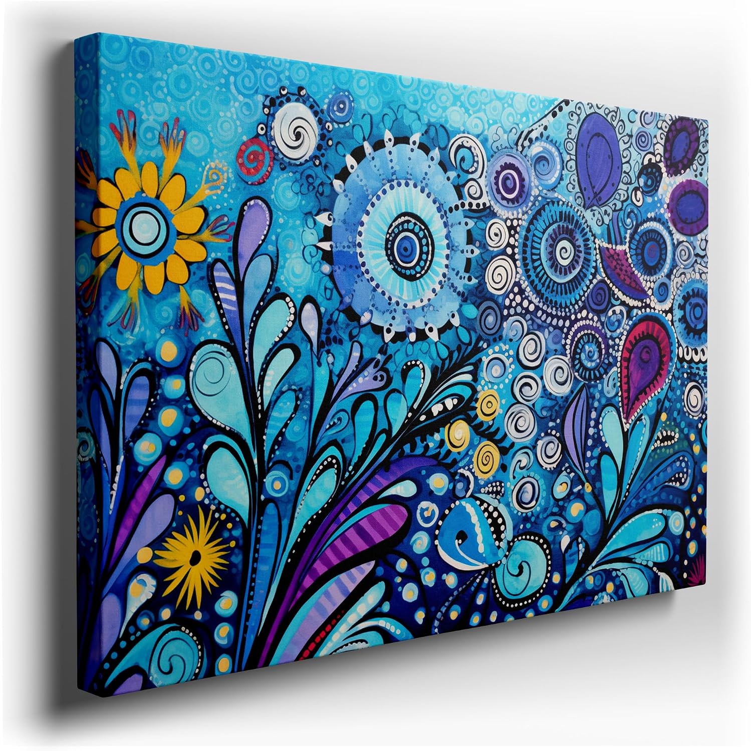 Canvas for Living room. Vibrant Intricacies A Floral Symphony in Blues and Purples, 27 x 18 inch Canvas Wall Art - Contemporary Masterpieces - Botanical Home Decor - 69x46 cm (27x18 inch)