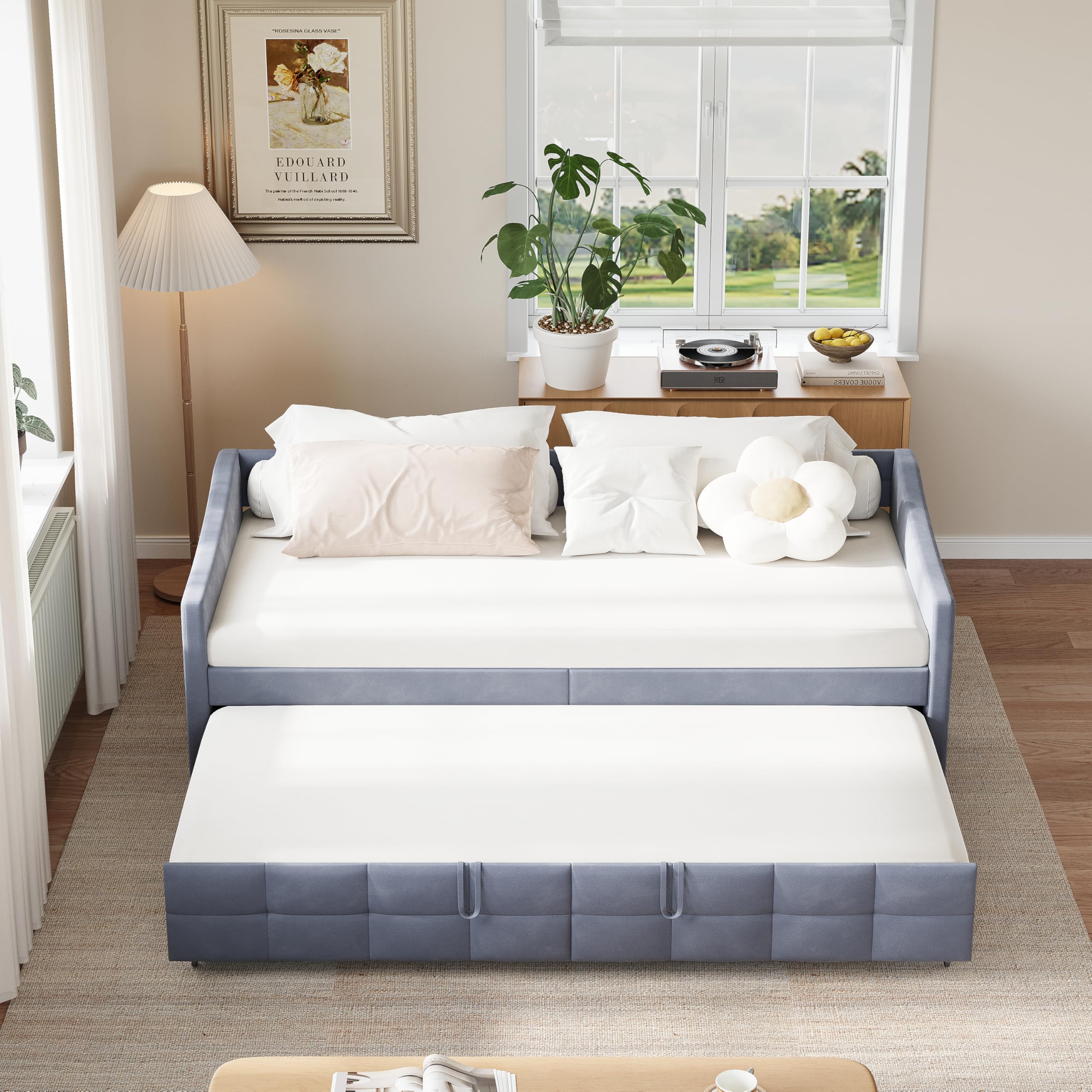 Schlafcouch Ausziehbar, Tagesbett Ausziehbar, Ausziehbett, Schlafcouch 180x200, Flanell, 90/180 x 200 cm, ohne Matratze (Grau)
