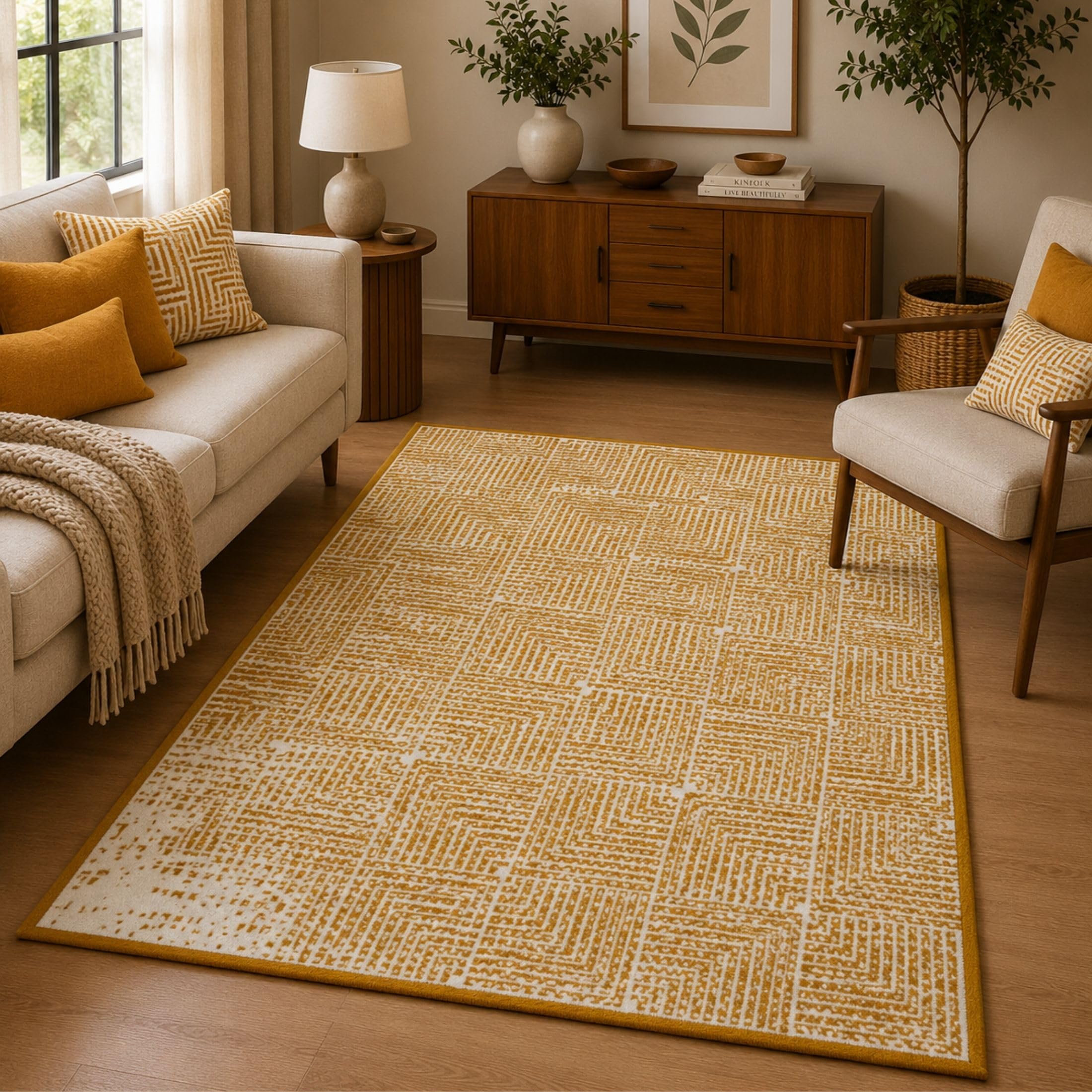 DECOVIA Checked Pattern Digital Print Carpet| Microfiber Nylon Digital Print with Anti Skid Carpet| Anti-Skid, Carpet for Bedroom, Dining Room, Hall, Entryway, Guest Room Size (4X6 Feet)
