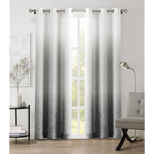 Central Park Ombre Semi Sheer Curtain, Cream White to Grey, 40" Wx84 Lx2