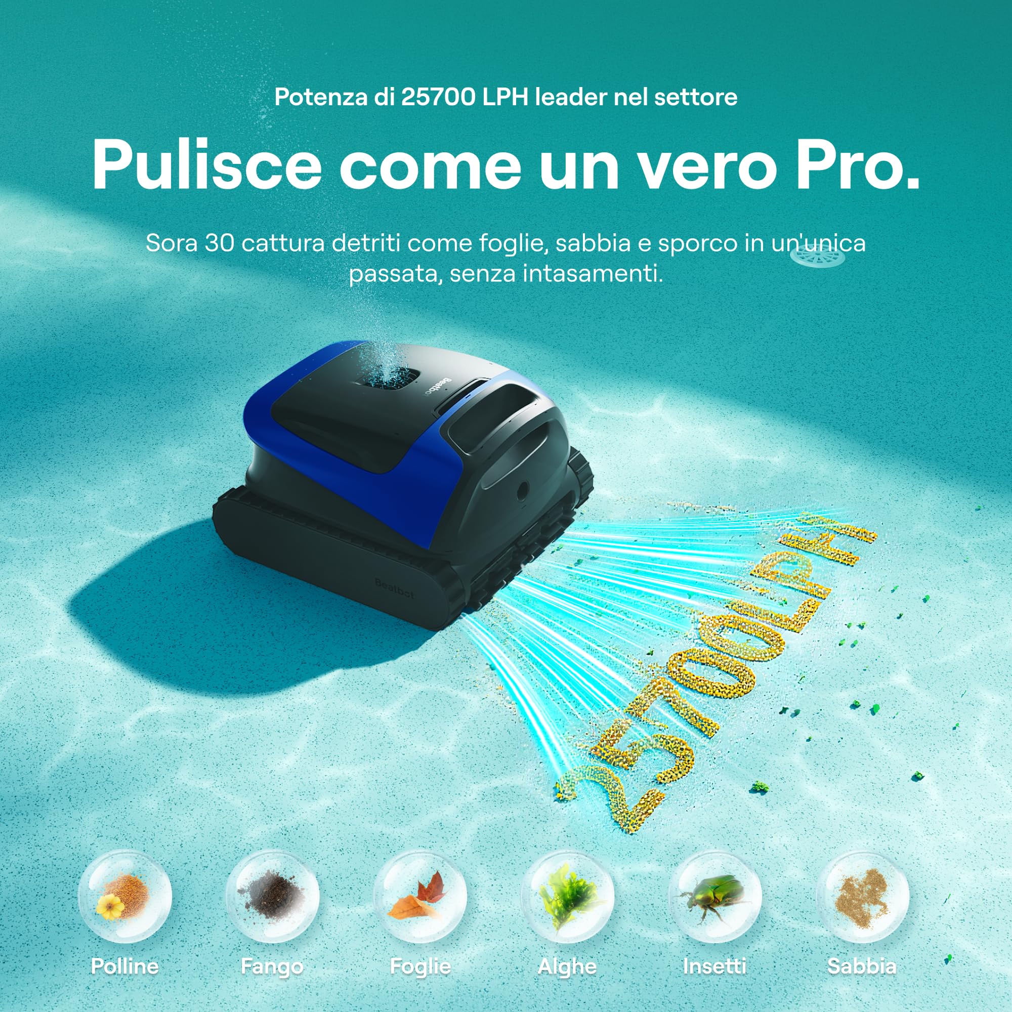Beatbot Sora 30 Robot Piscina pareti e Fondo, Linea d'Acqua,Blu Marino | Pareti e Fondo, Linea d'Acqua,Piattaforme,Robot Piscina Senza Fili,Parcheggio in Superficie, App, Filtrazione ultrafine, 5L