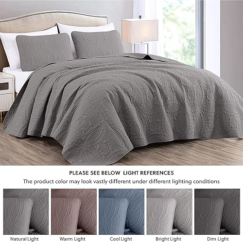 Vista 32 de Chezmoi Collection Austin - Juego de colcha tamaño Queen de 3 piezas Pinsonic acolchada de gran tamaño, tamaño Queen, terracota