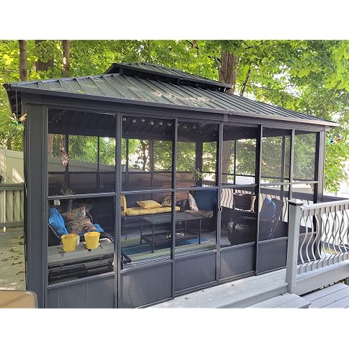 PURPLE LEAF Sunroom 10' x 15' 4 Season Enclosed Gazebo, Grey | Built To Last Outdoors, Extend Your Living Area, Reliable Weather Protection, Sliding Doors on Front & Back