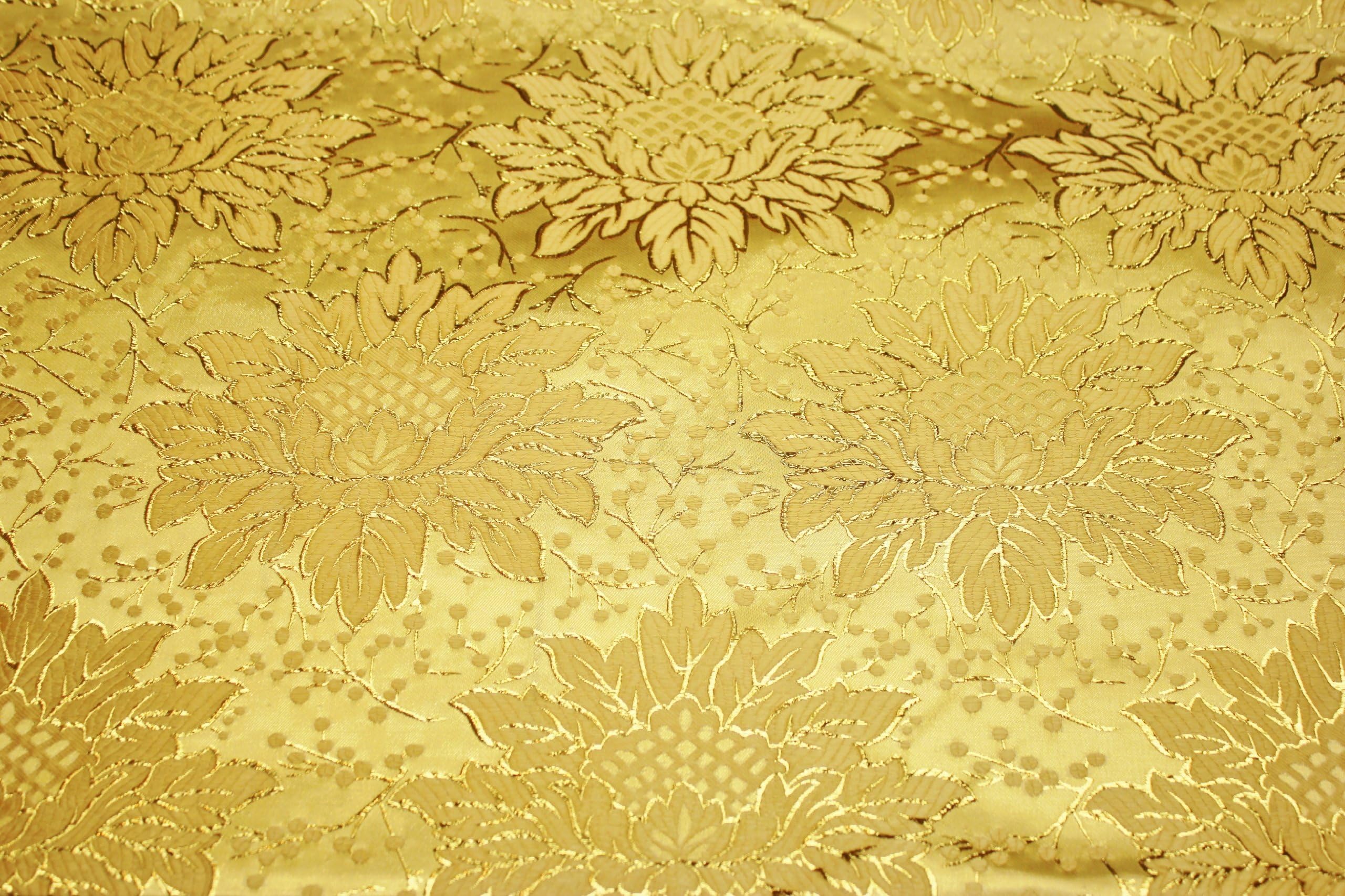 Gold with Gold Jacquard Fabric with Nice Floral Design, Fancy Brocade Fabric in 12 Colors