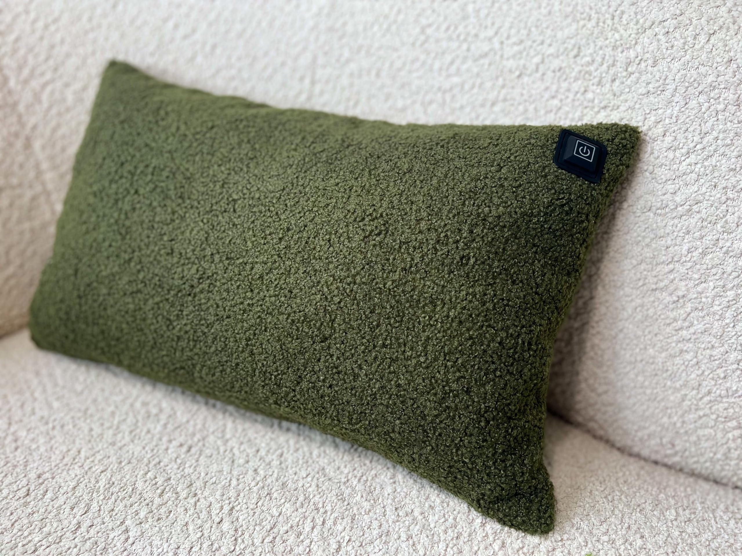 Teddy-Heizkissen 30x50 cm – Elektrisches Infrarot-Wärmekissen mit 10.000 mAh Powerbank – Kabellos & mit Kabel nutzbar – Ergonomisches Rückenkissen & Nackenkissen – 3 Heizstufen (Grün)