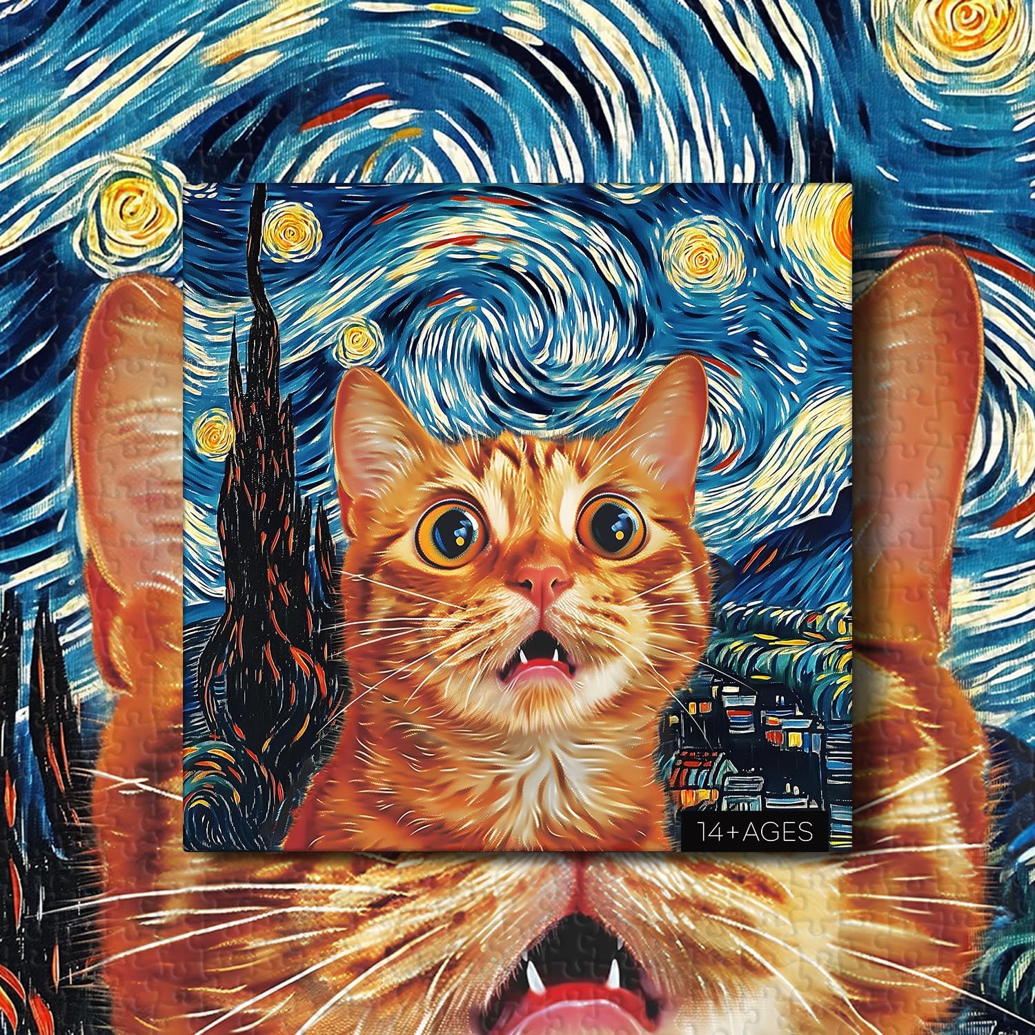 Cat Puzzles for Adults 1000 Pieces, Starry Night Aesthetic Jigsaw Puzzles, Funny Kitten Animal Landscape Scenic Puzzle as Home Decor