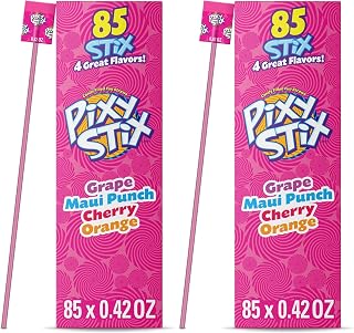 Wonka Pixy Stix, Sour Powder Straws, Grape, Maui Punch, Cherry, and Orange, Sweet and Tart Candy Powder (Pack of 170)