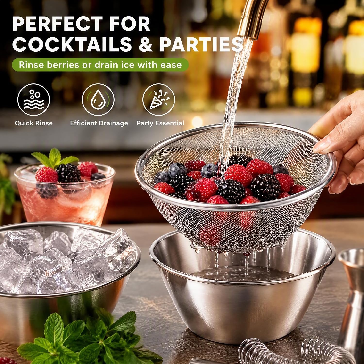 WRINGKIT 4 Pcs 304 Stainless Steel Colander Bowl Set, Dishwasher Safe